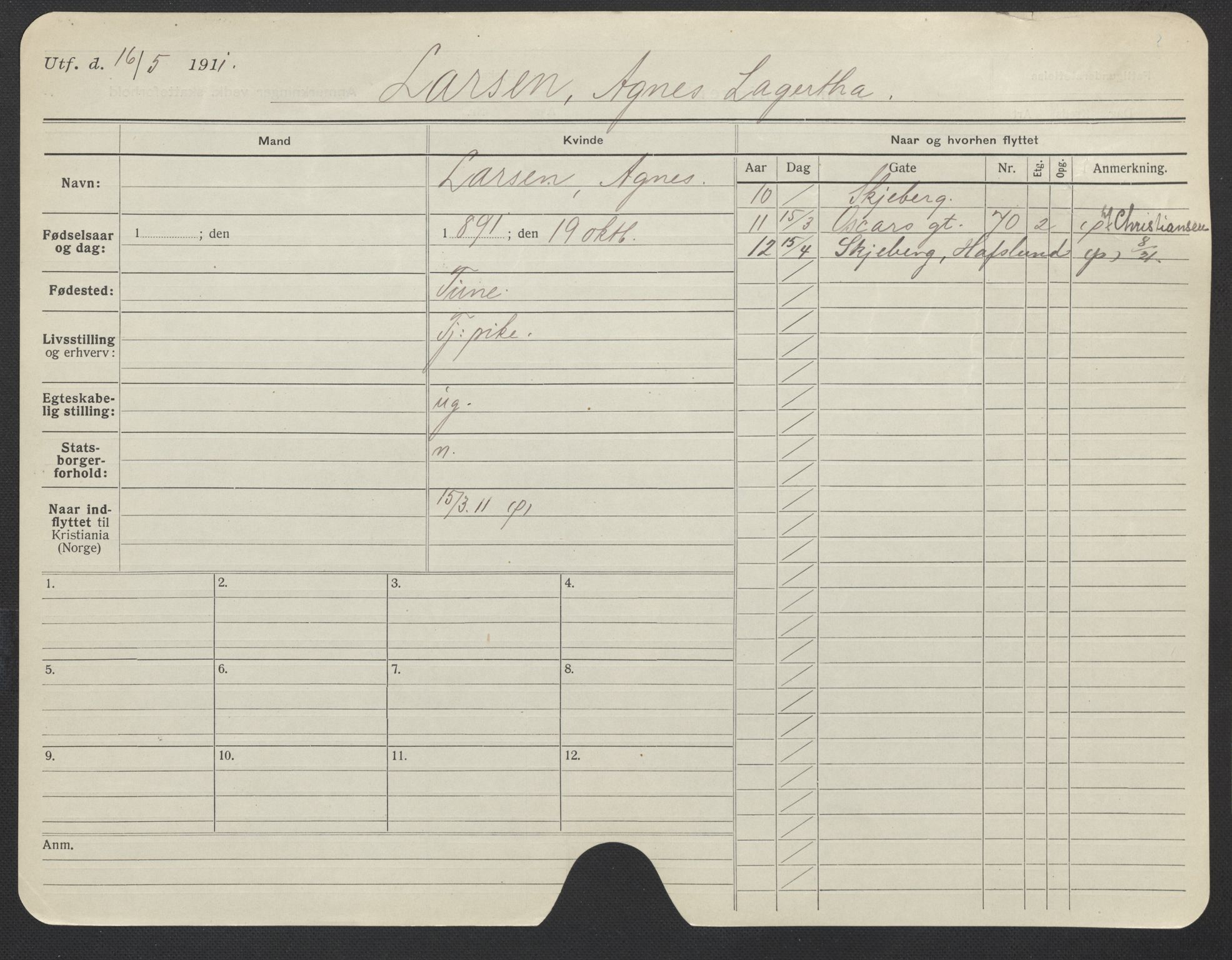 Oslo folkeregister, Registerkort, AV/SAO-A-11715/F/Fa/Fac/L0019: Kvinner, 1906-1914, p. 777a