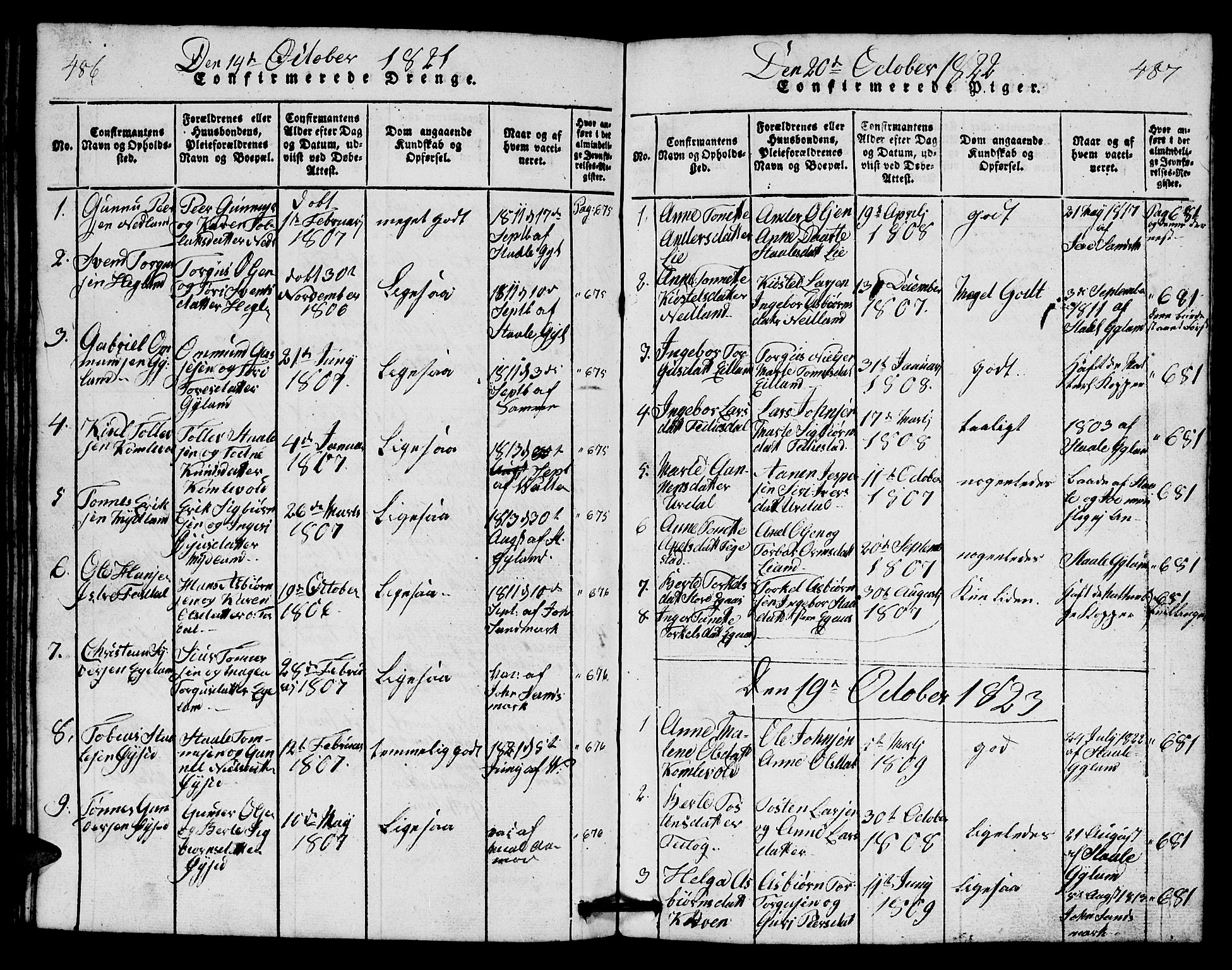 Bakke sokneprestkontor, SAK/1111-0002/F/Fb/Fbb/L0001: Parish register (copy) no. B 1, 1815-1835, p. 486-487