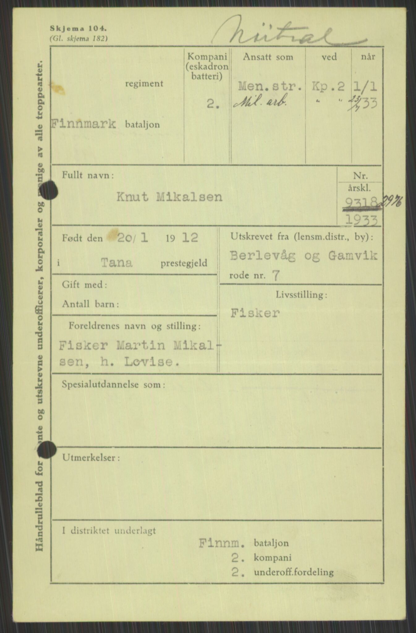 Forsvaret, Varanger bataljon, AV/RA-RAFA-2258/1/D/L0440: Rulleblad for fødte 1892-1912, 1892-1912, p. 1701