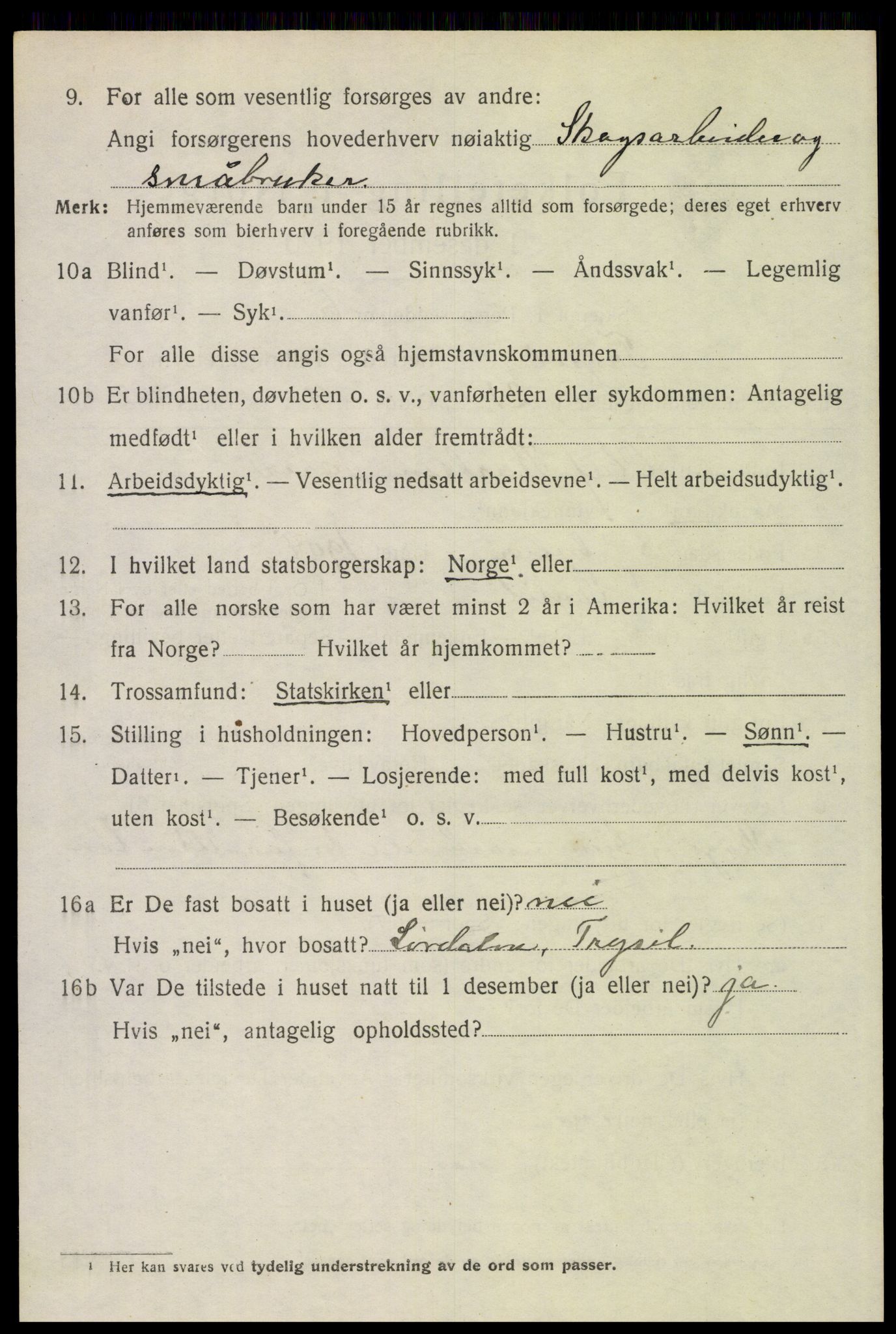 SAH, 1920 census for Trysil, 1920, p. 4508