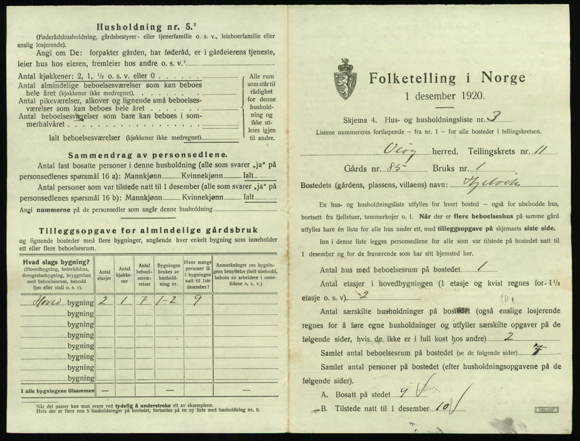 SAT, 1920 census for Veøy, 1920, p. 883