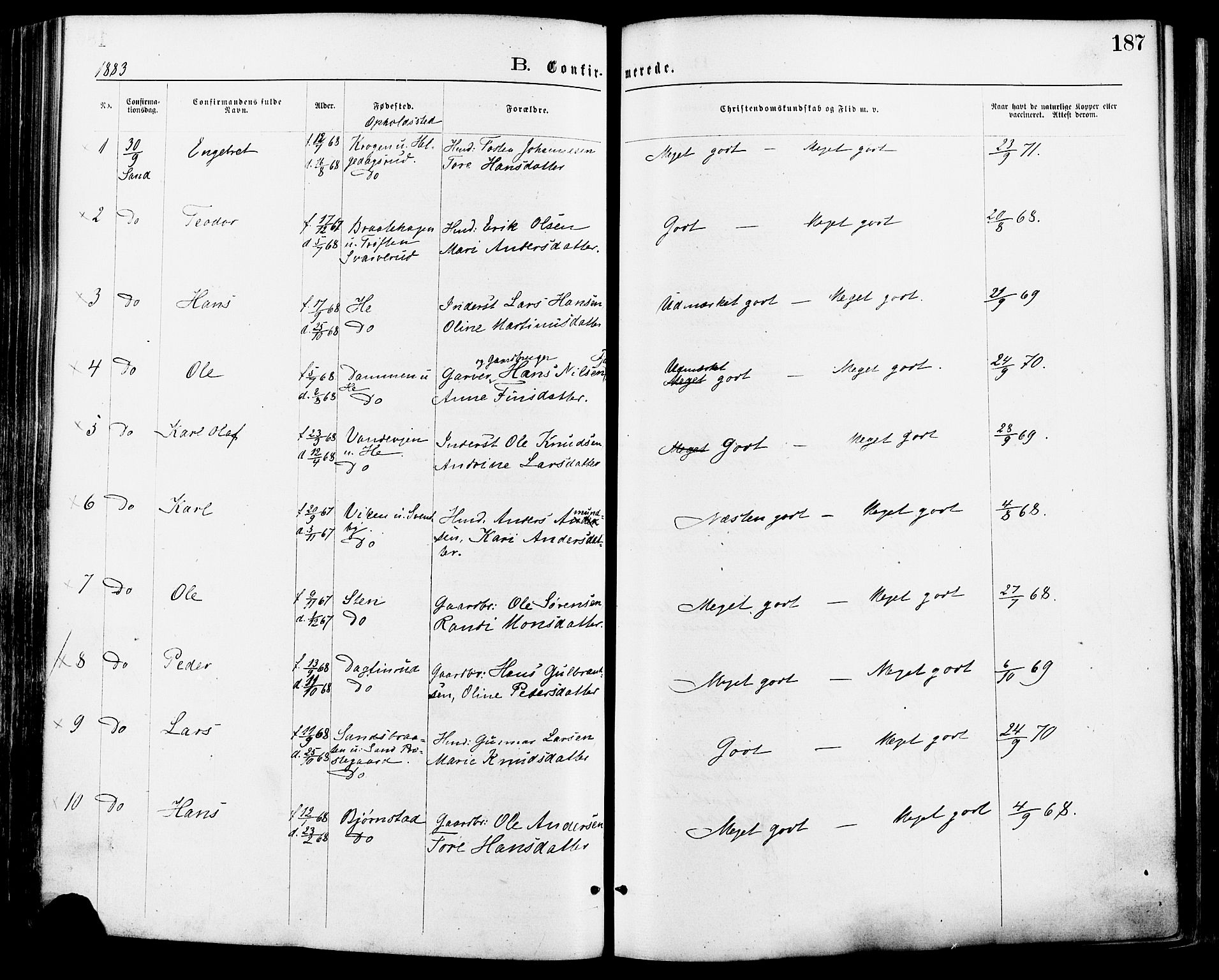 Nord-Odal prestekontor, AV/SAH-PREST-032/H/Ha/Haa/L0005: Parish register (official) no. 5, 1874-1885, p. 187