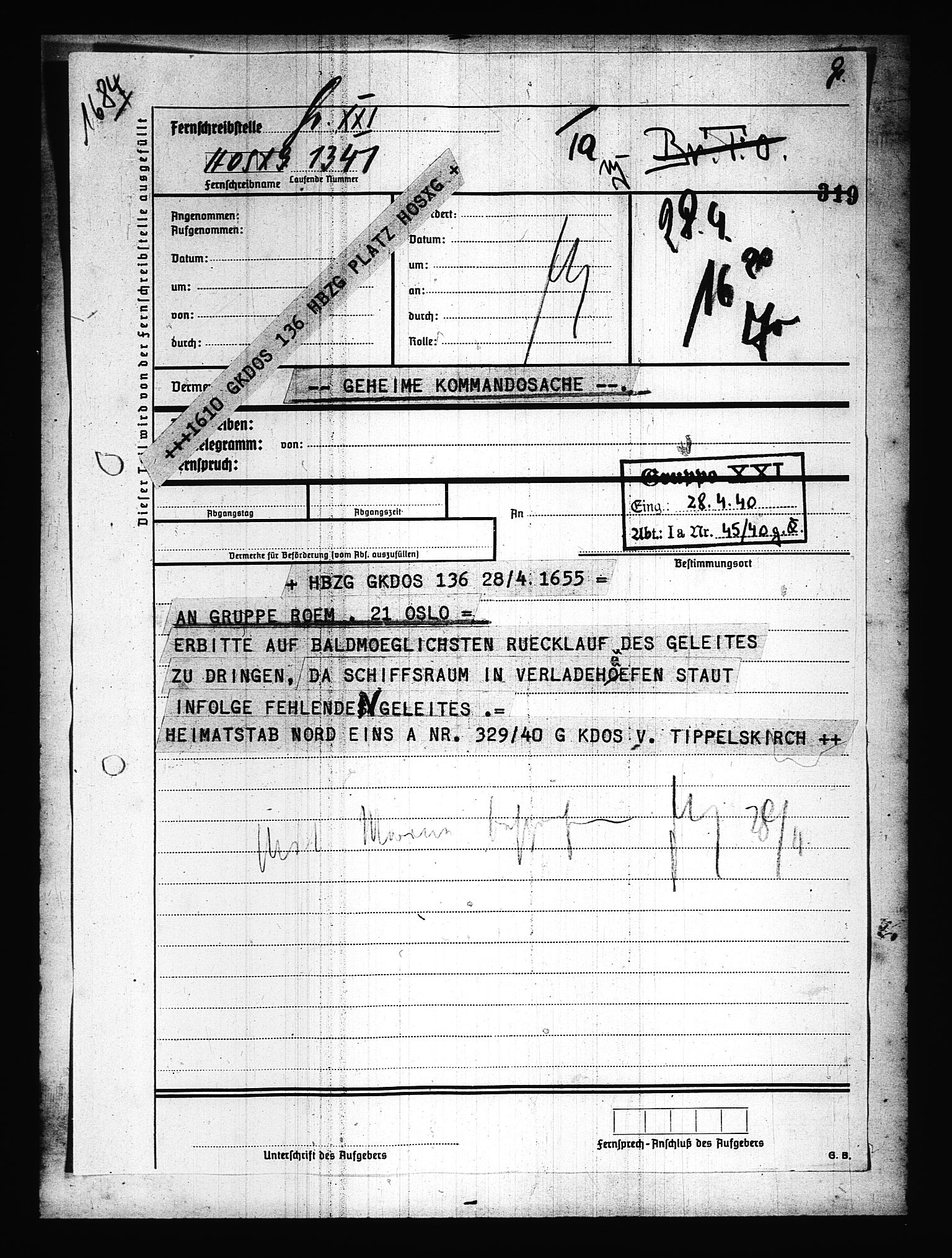 Documents Section, AV/RA-RAFA-2200/V/L0077: Amerikansk mikrofilm "Captured German Documents".
Box No. 716.  FKA jnr. 615/1954., 1940, p. 2