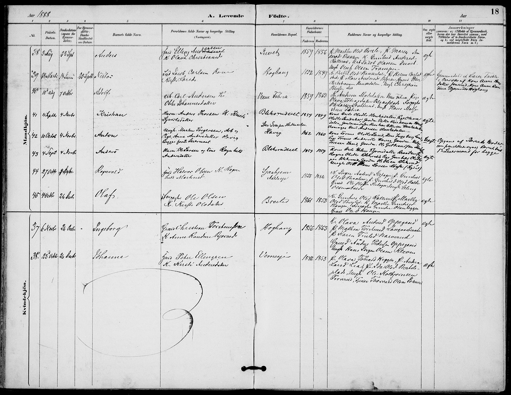 Lunder kirkebøker, AV/SAKO-A-629/F/Fa/L0001: Parish register (official) no. I 1, 1885-1912, p. 18