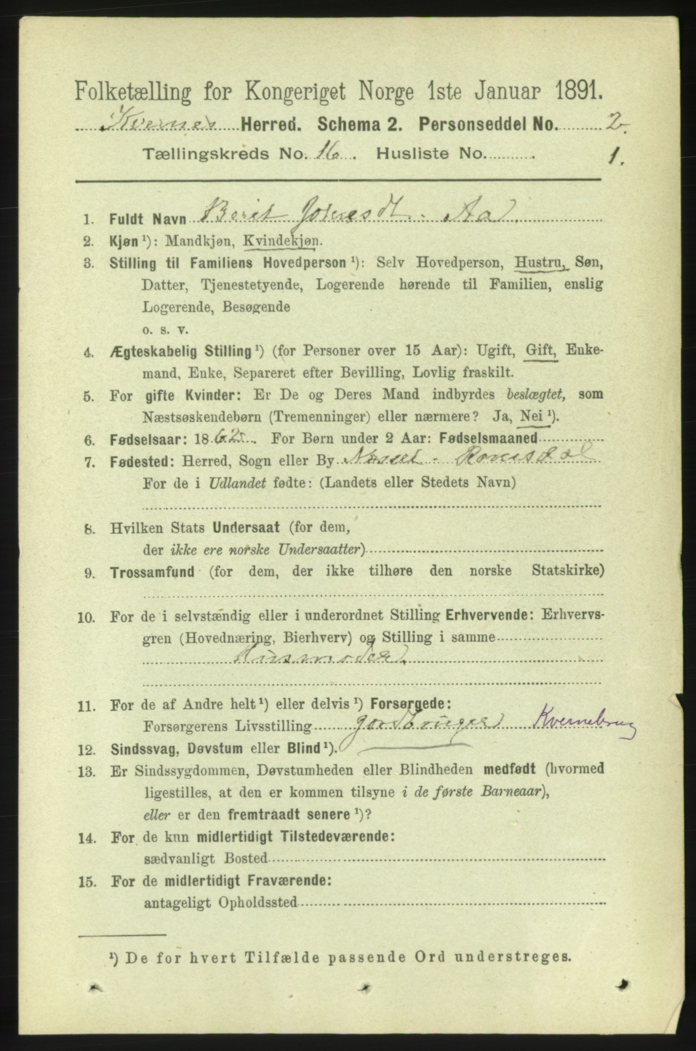 RA, 1891 census for 1553 Kvernes, 1891, p. 6447