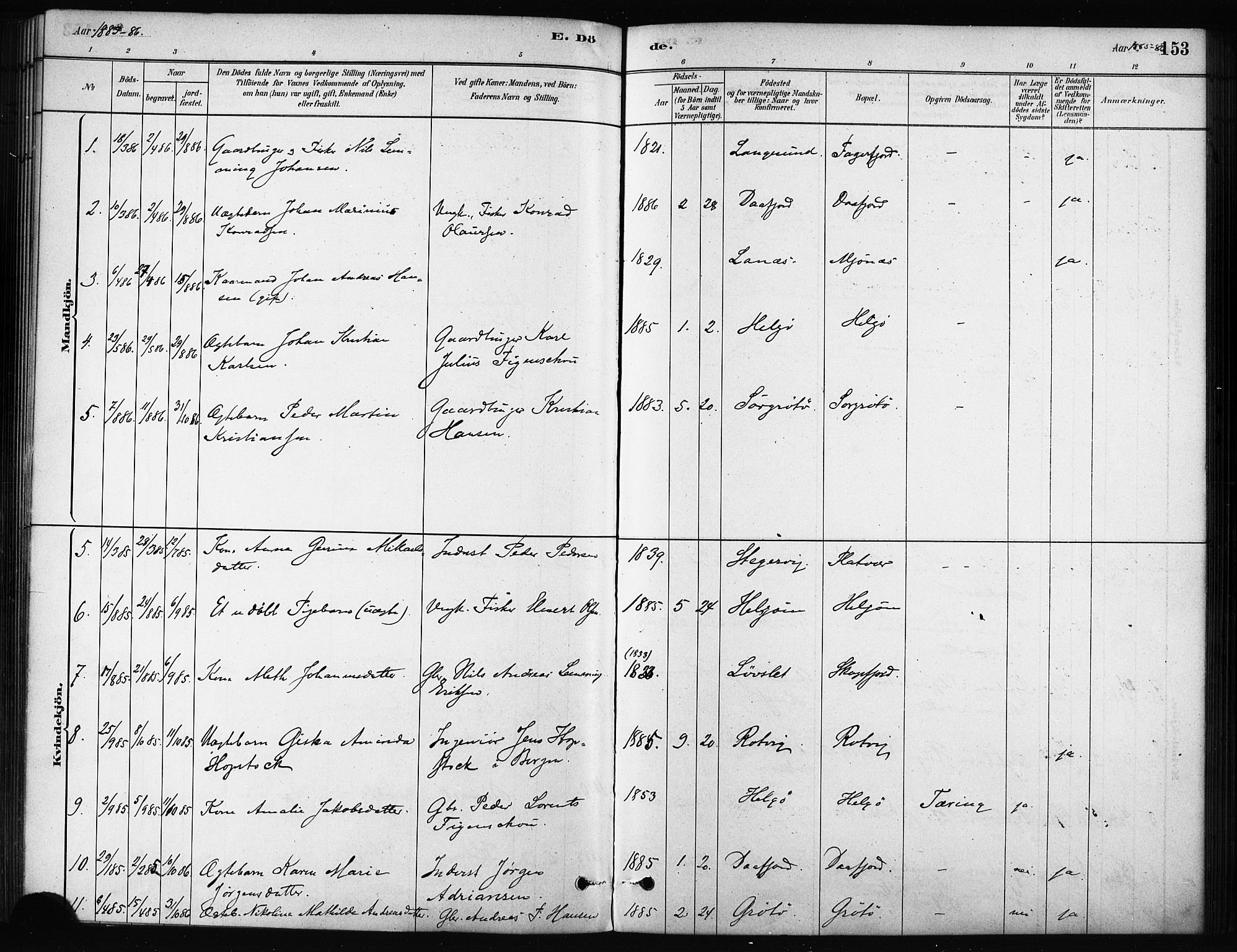 Karlsøy sokneprestembete, SATØ/S-1299/H/Ha/Haa/L0011kirke: Parish register (official) no. 11, 1879-1892, p. 153