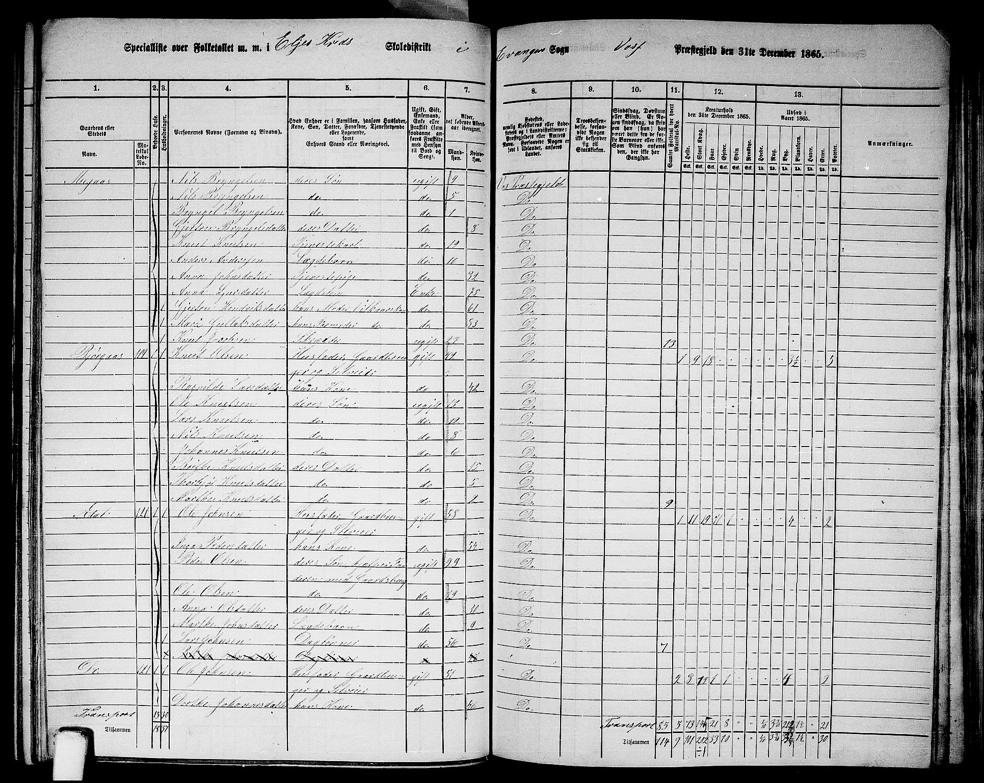 RA, 1865 census for Voss, 1865, p. 372