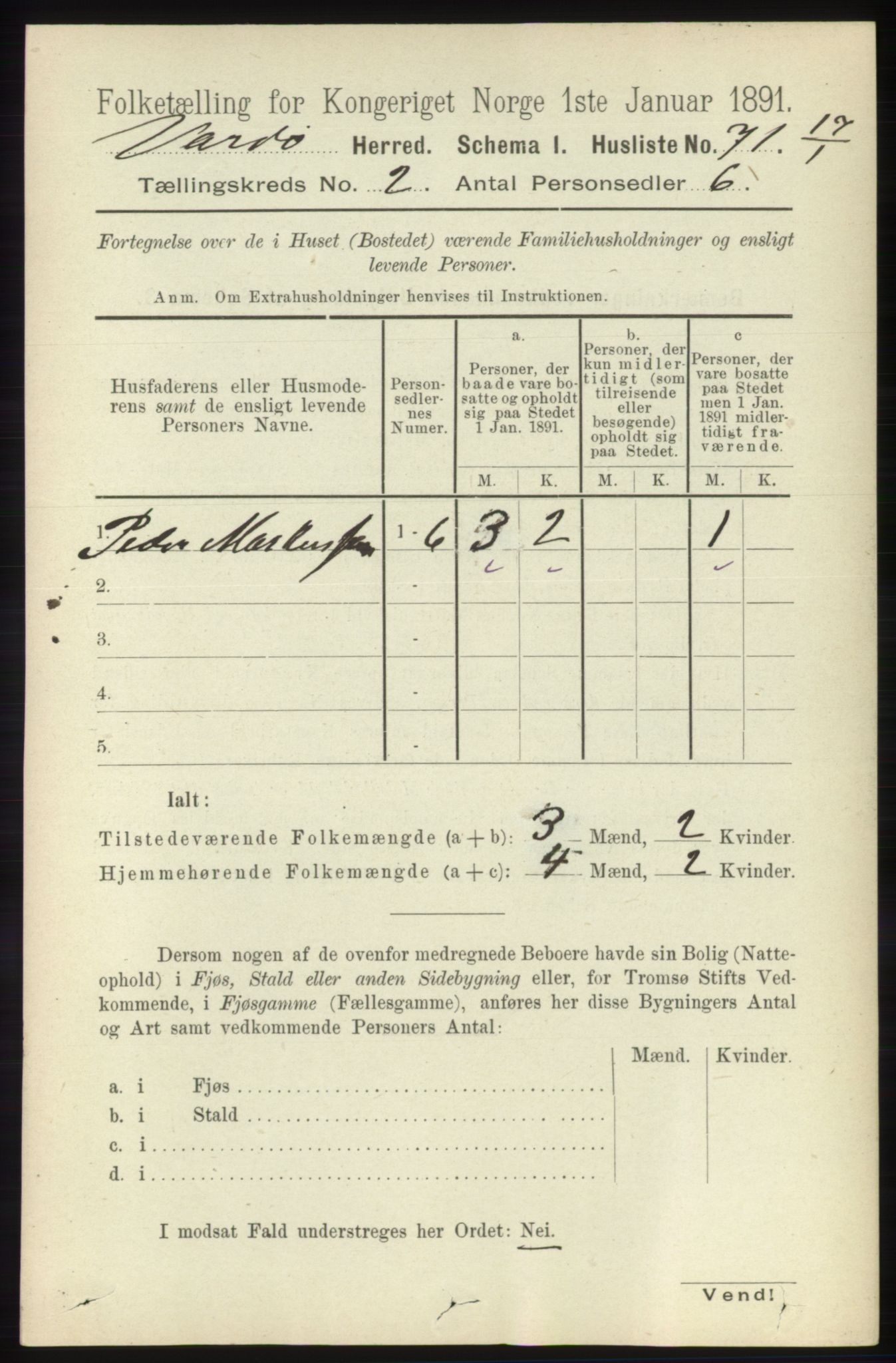 RA, 1891 census for 2028 Vardø, 1891, p. 296