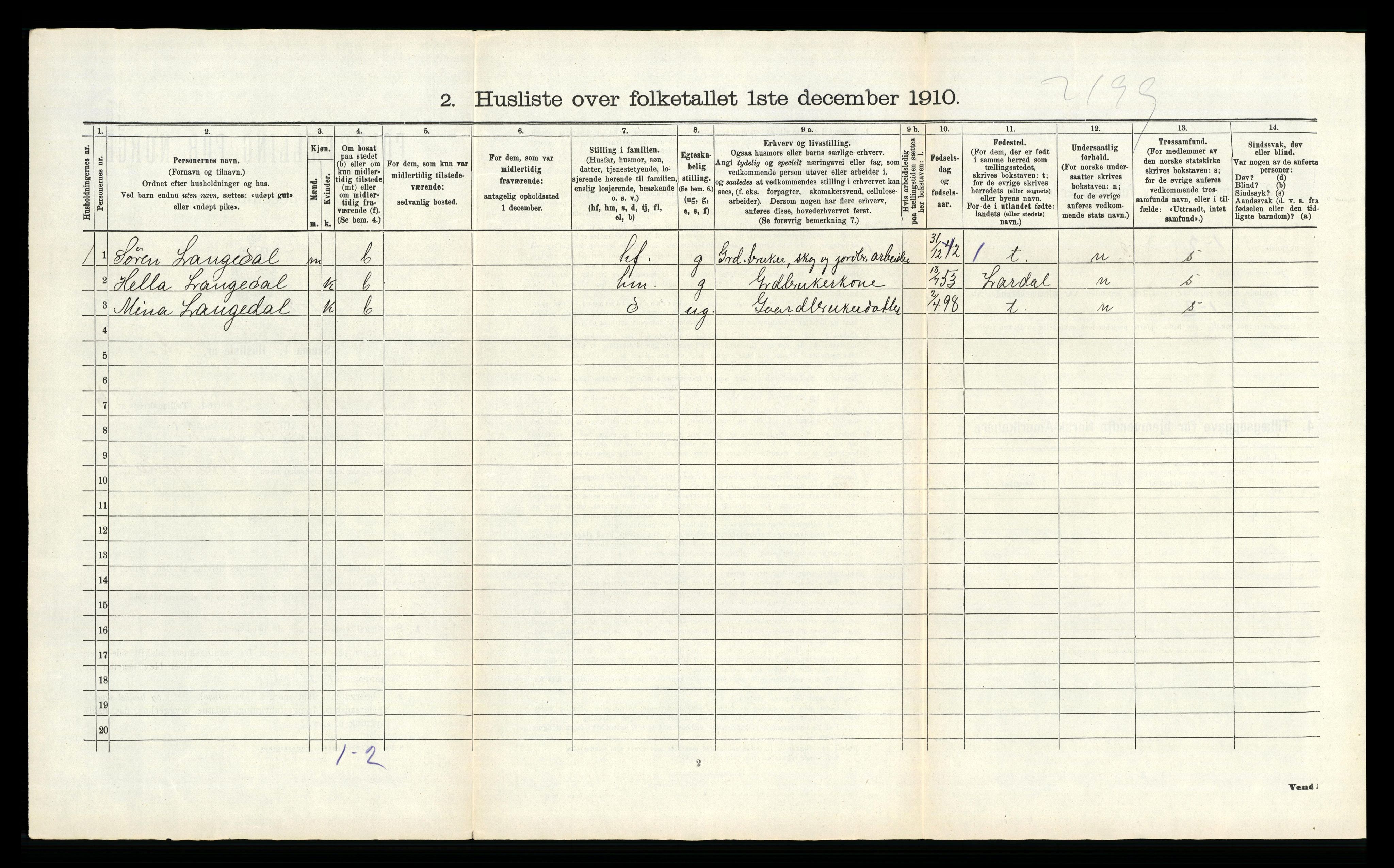 RA, 1910 census for Hof, 1910, p. 825