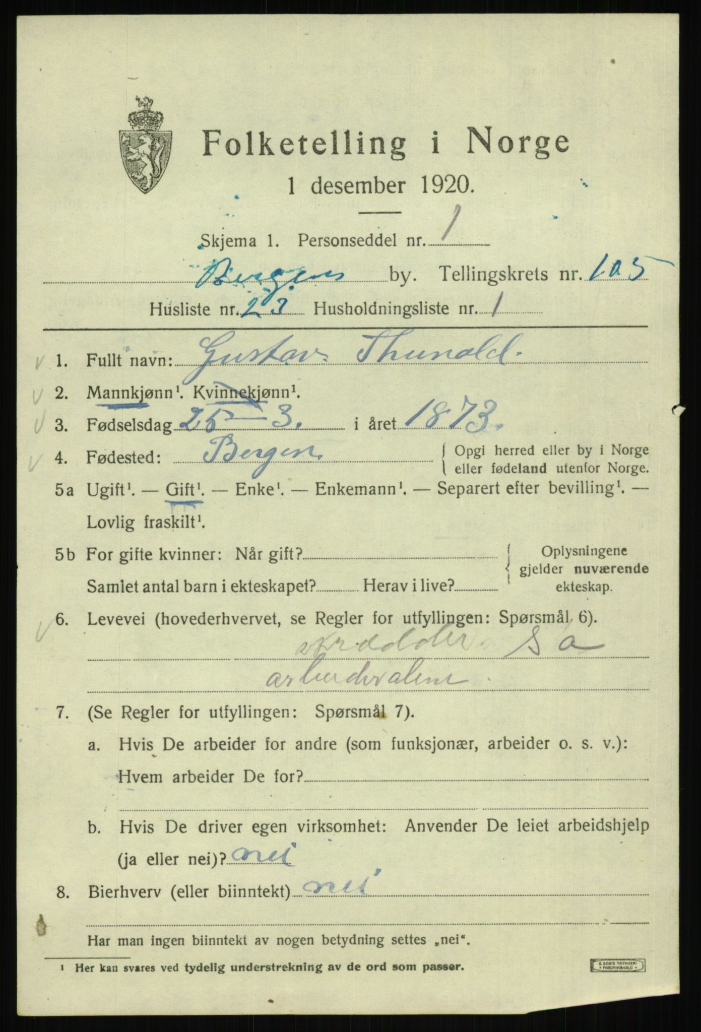 SAB, 1920 census for Bergen, 1920, p. 183429