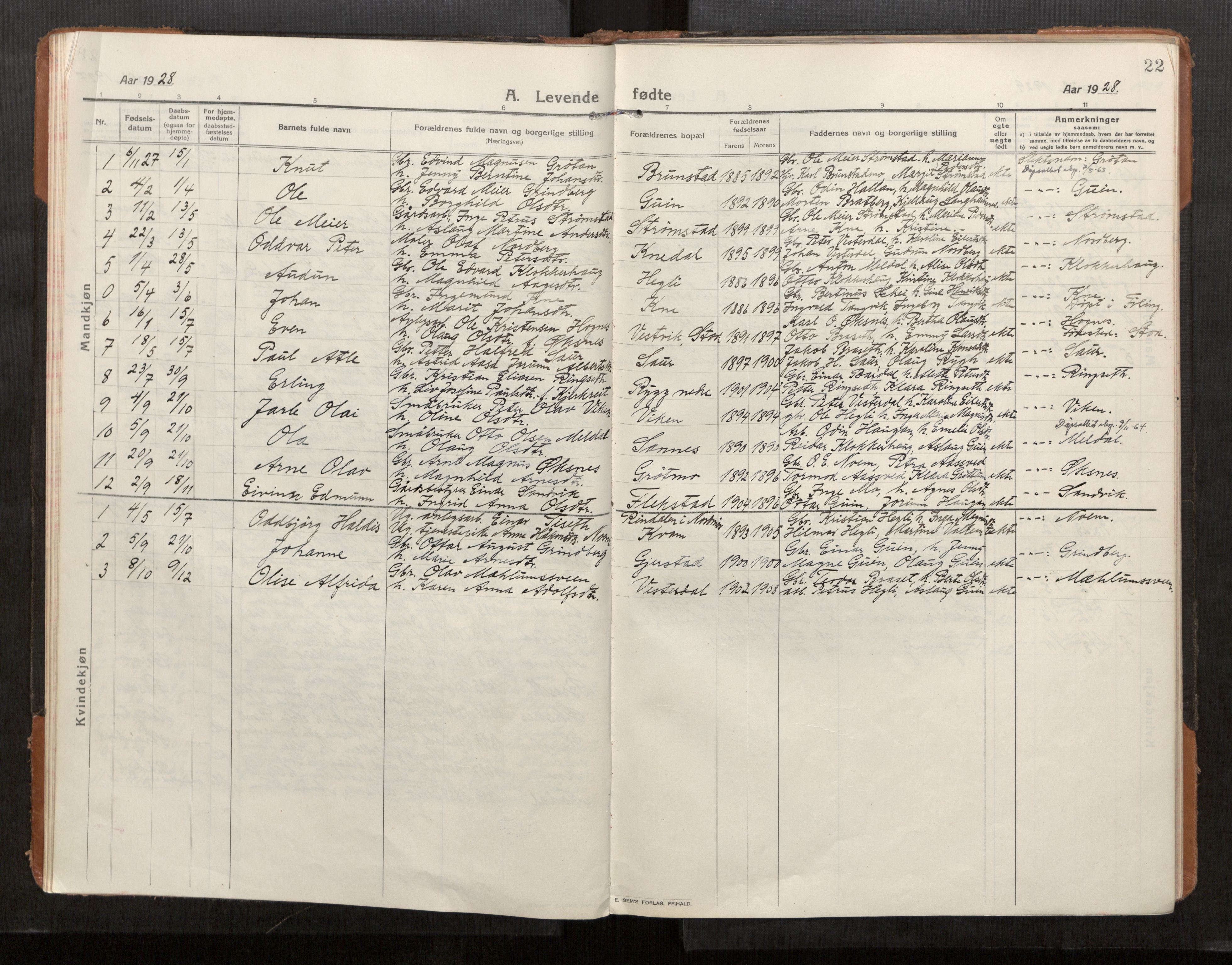 Stod sokneprestkontor, AV/SAT-A-1164/1/I/I1/I1a/L0004: Parish register (official) no. 4, 1913-1933, p. 22