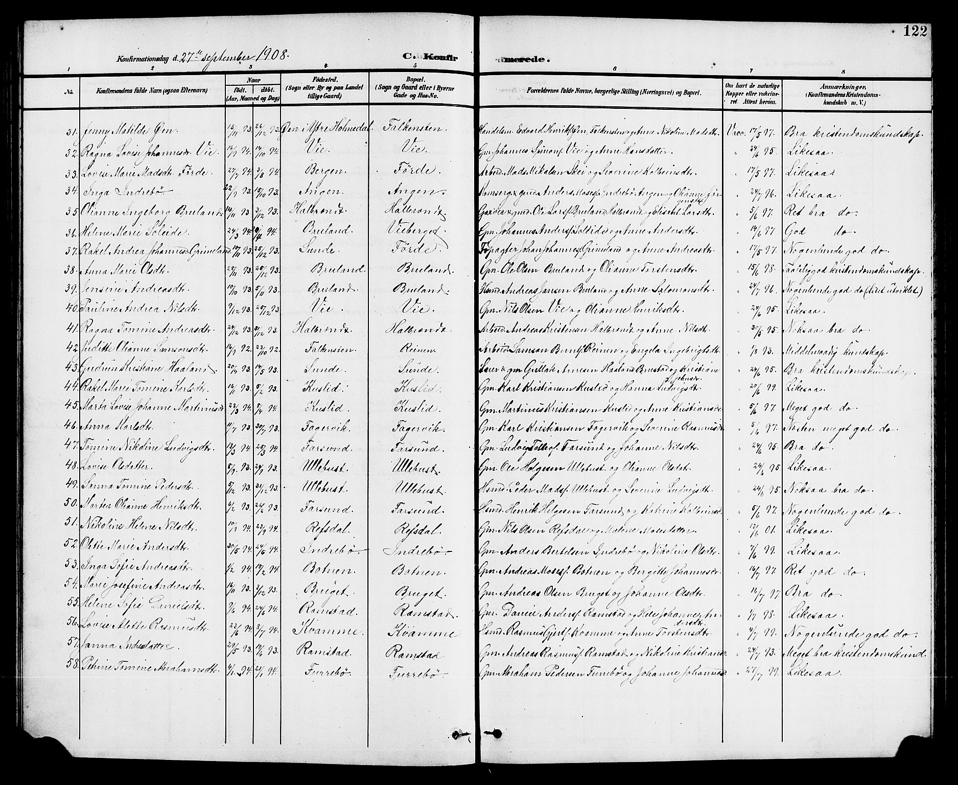 Førde sokneprestembete, SAB/A-79901/H/Hab/Haba/L0003: Parish register (copy) no. A 3, 1899-1924, p. 122