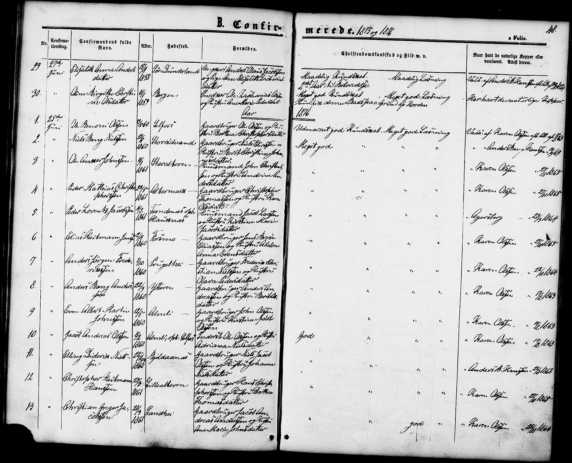 Ministerialprotokoller, klokkerbøker og fødselsregistre - Nordland, SAT/A-1459/827/L0394: Parish register (official) no. 827A06, 1865-1886, p. 48