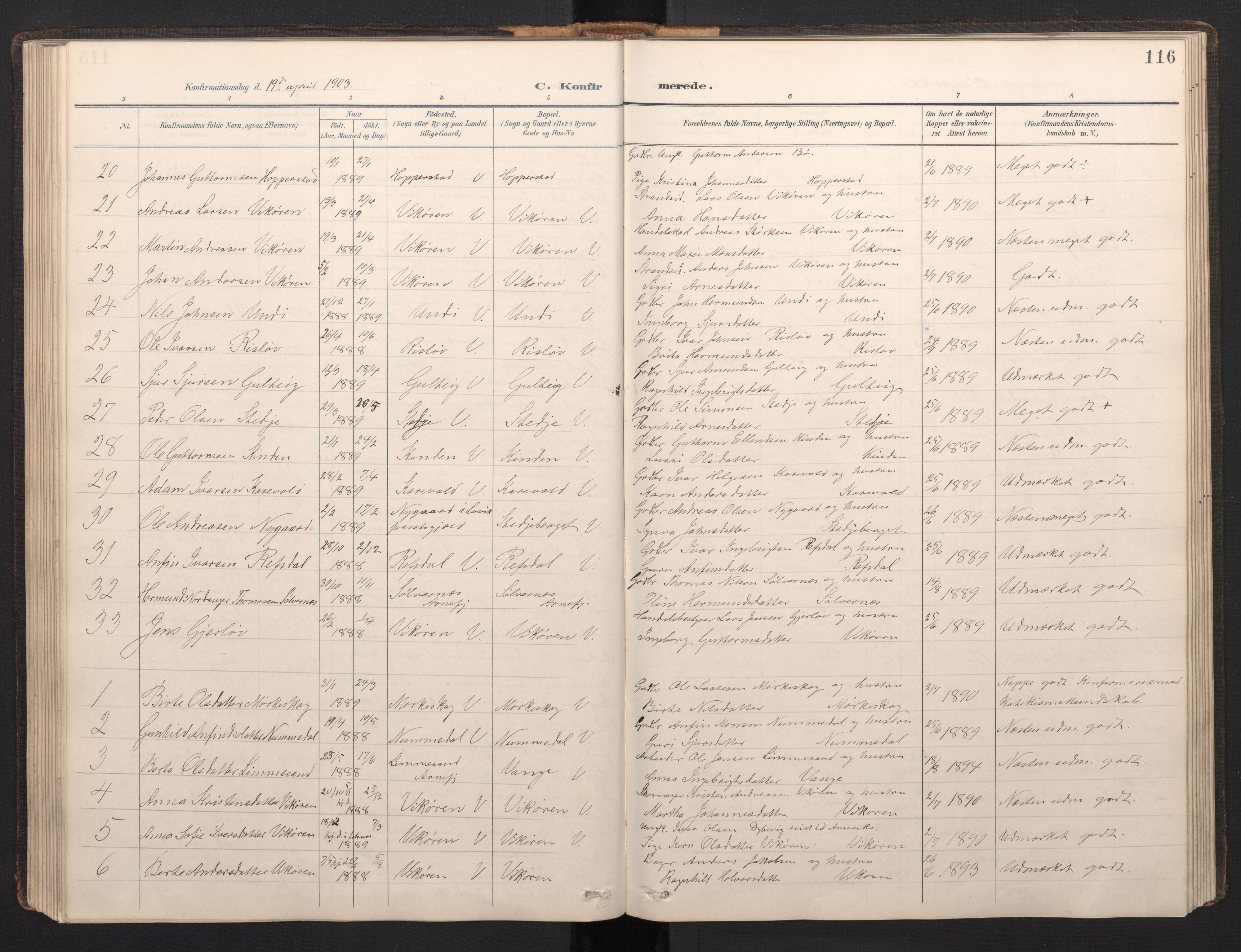 Vik sokneprestembete, AV/SAB-A-81501/H/Hab/Haba/L0004: Parish register (copy) no. A 4, 1895-1914, p. 115b-116a