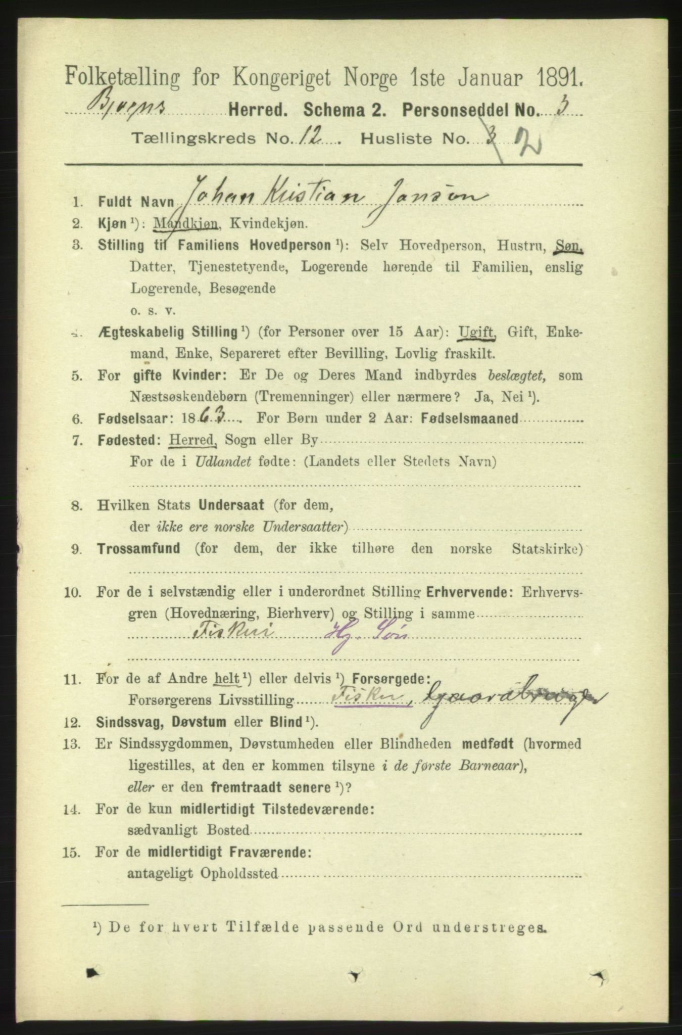 RA, 1891 census for 1627 Bjugn, 1891, p. 3498