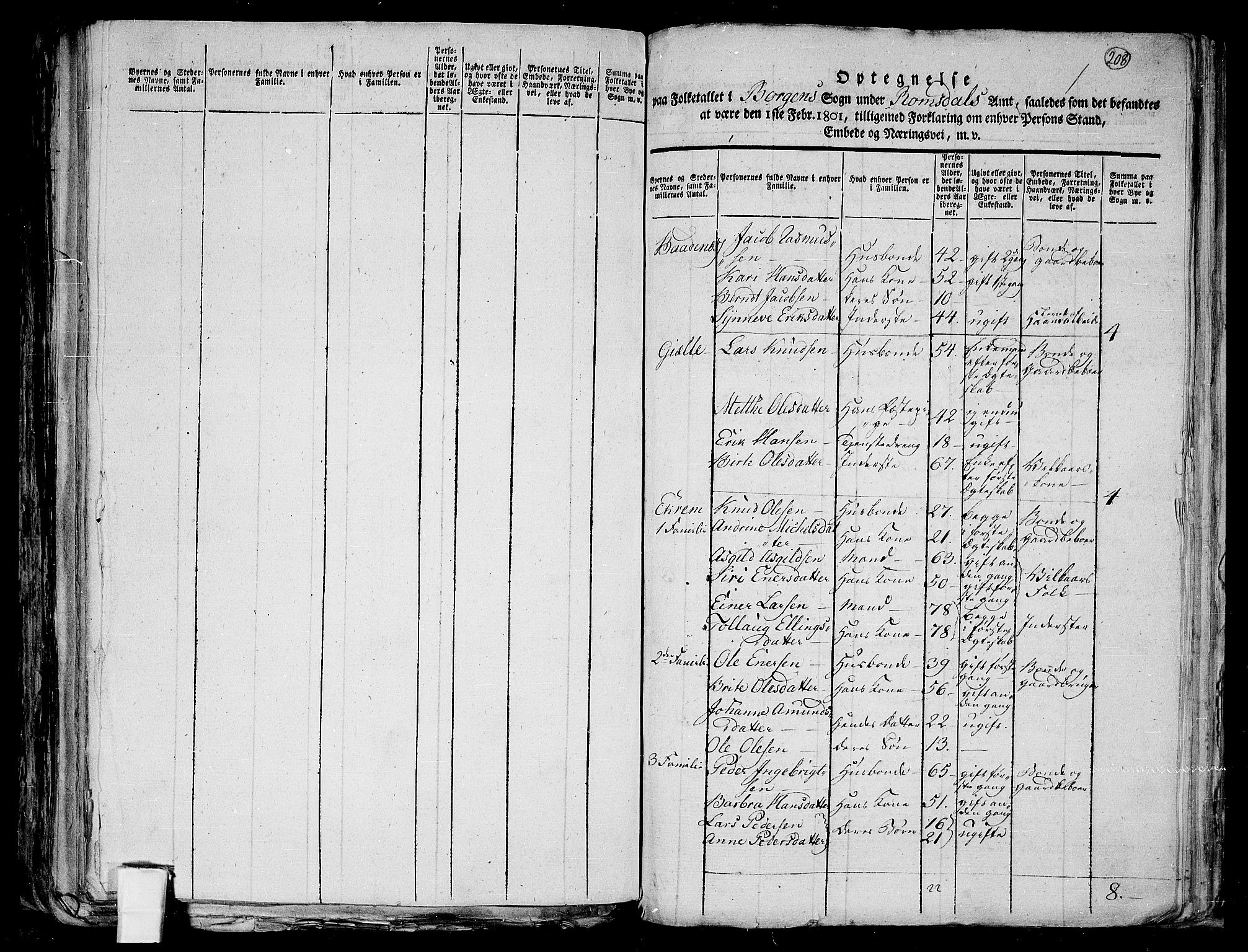 RA, 1801 census for 1531P Borgund, 1801, p. 207b-208a