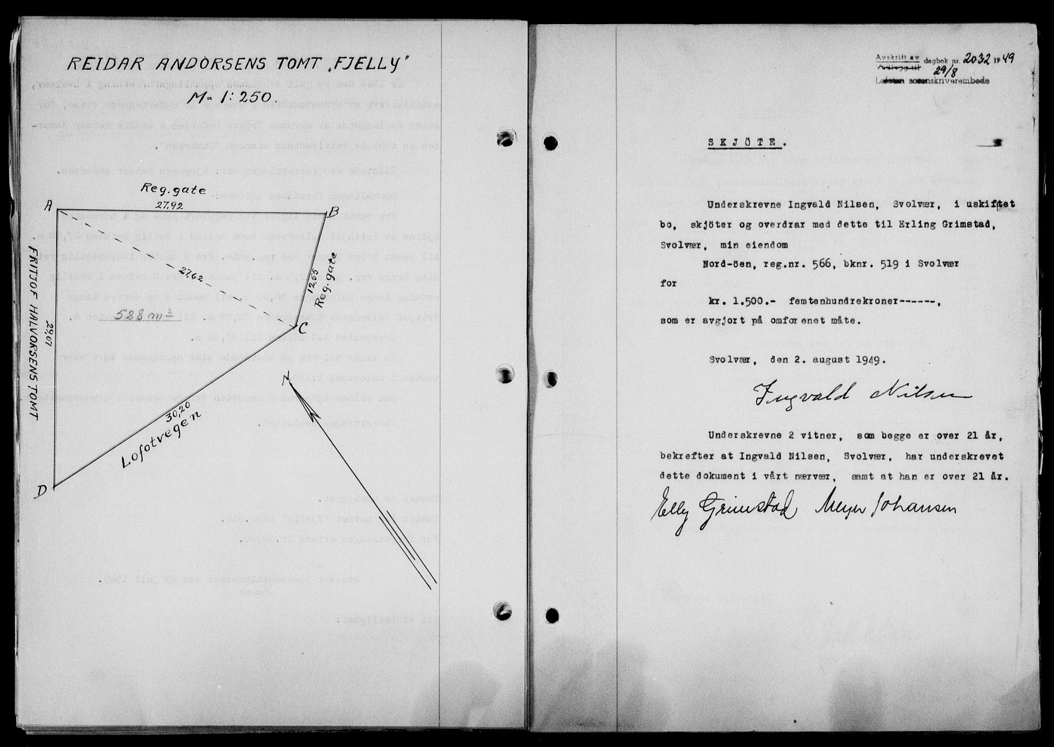 Lofoten sorenskriveri, SAT/A-0017/1/2/2C/L0021a: Mortgage book no. 21a, 1949-1949, Diary no: : 2032/1949