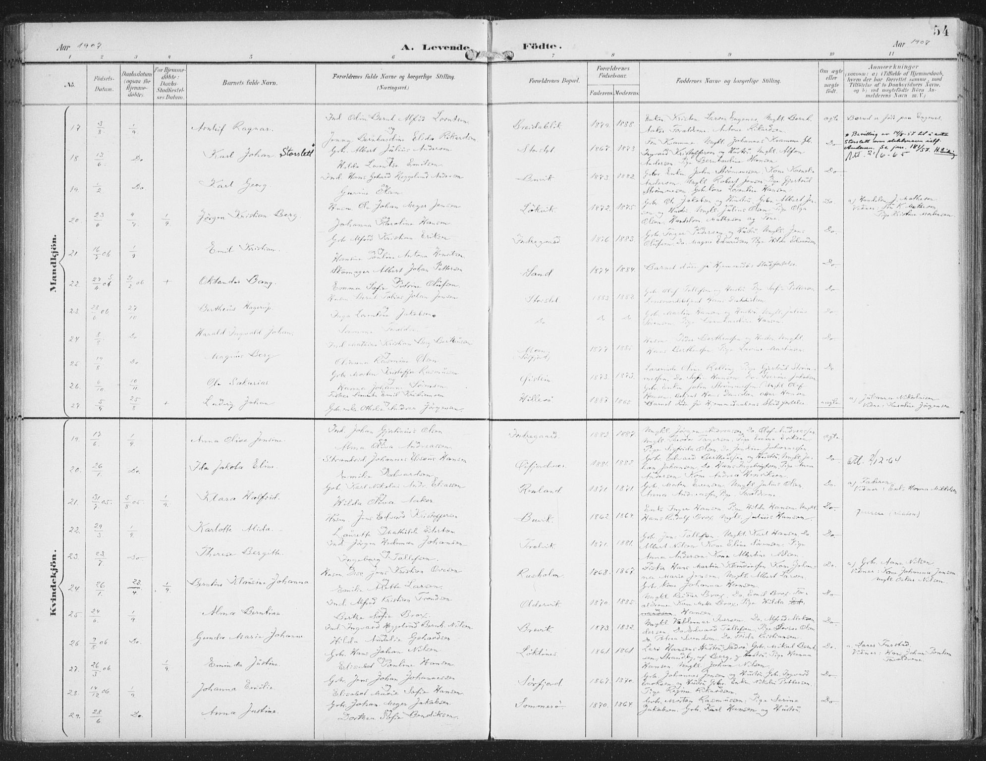 Lenvik sokneprestembete, AV/SATØ-S-1310/H/Ha/Haa/L0015kirke: Parish register (official) no. 15, 1896-1915, p. 54