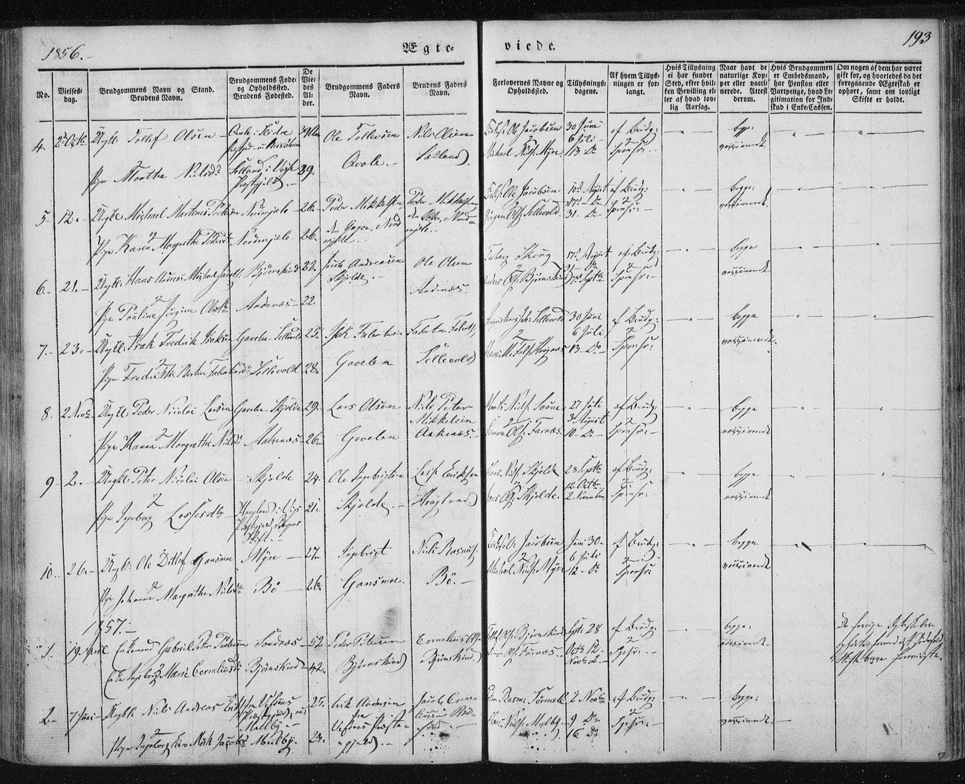 Ministerialprotokoller, klokkerbøker og fødselsregistre - Nordland, SAT/A-1459/897/L1396: Parish register (official) no. 897A04, 1842-1866, p. 193