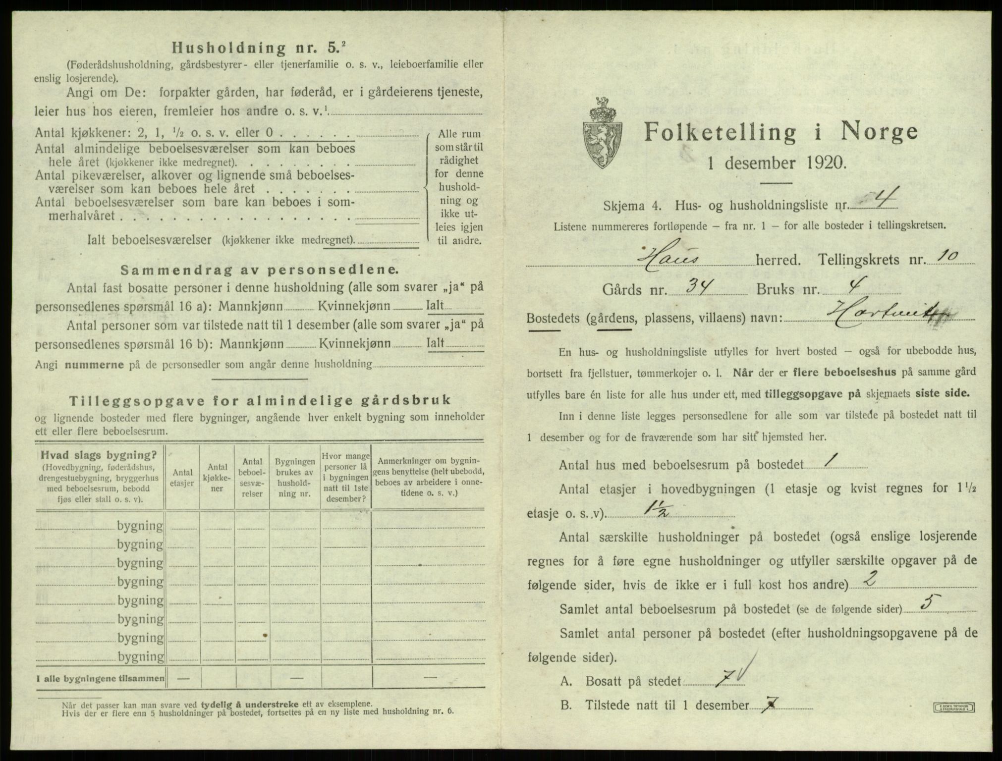 SAB, 1920 census for Haus, 1920, p. 734