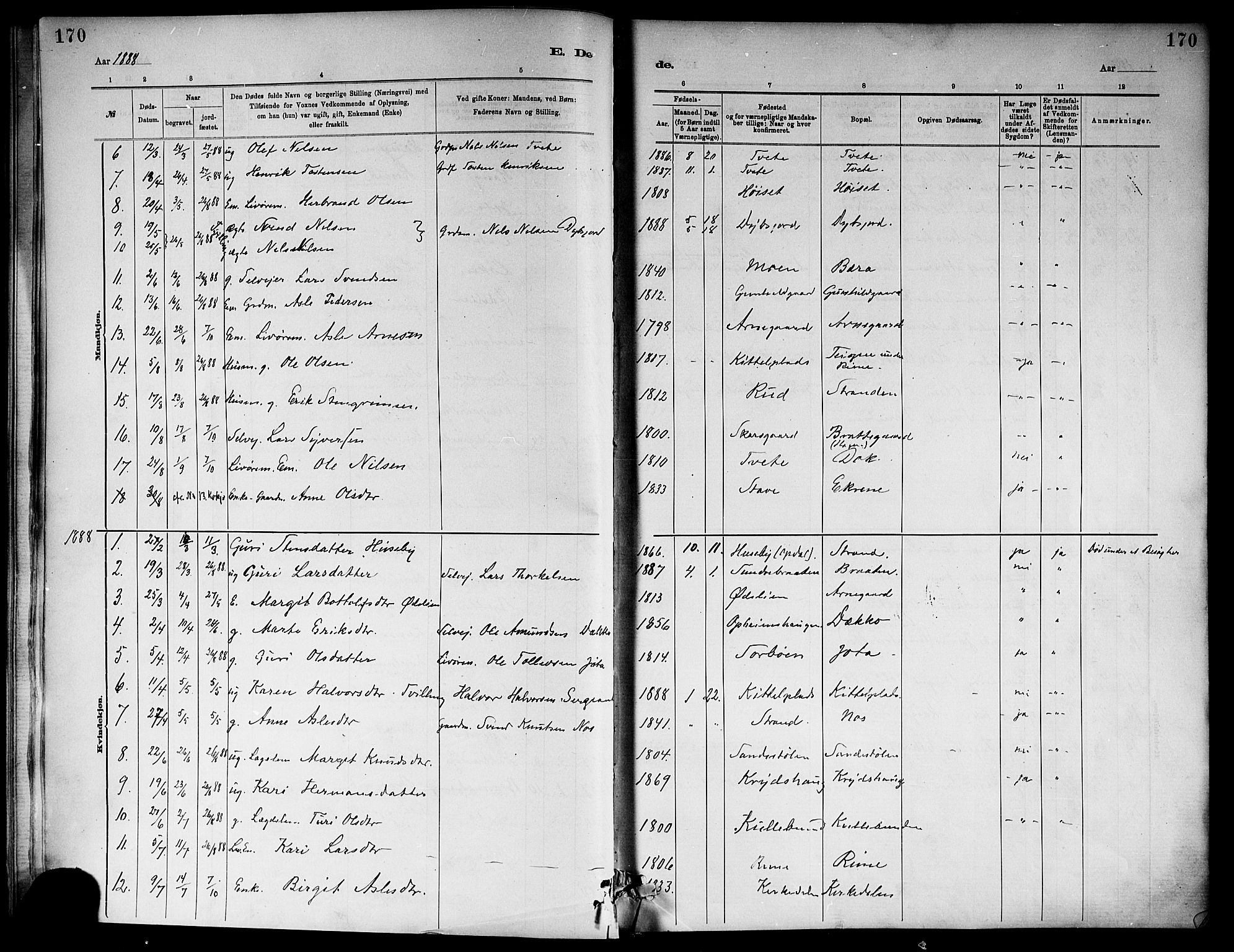 Ål kirkebøker, SAKO/A-249/F/Fa/L0008: Parish register (official) no. I 8, 1882-1896, p. 170