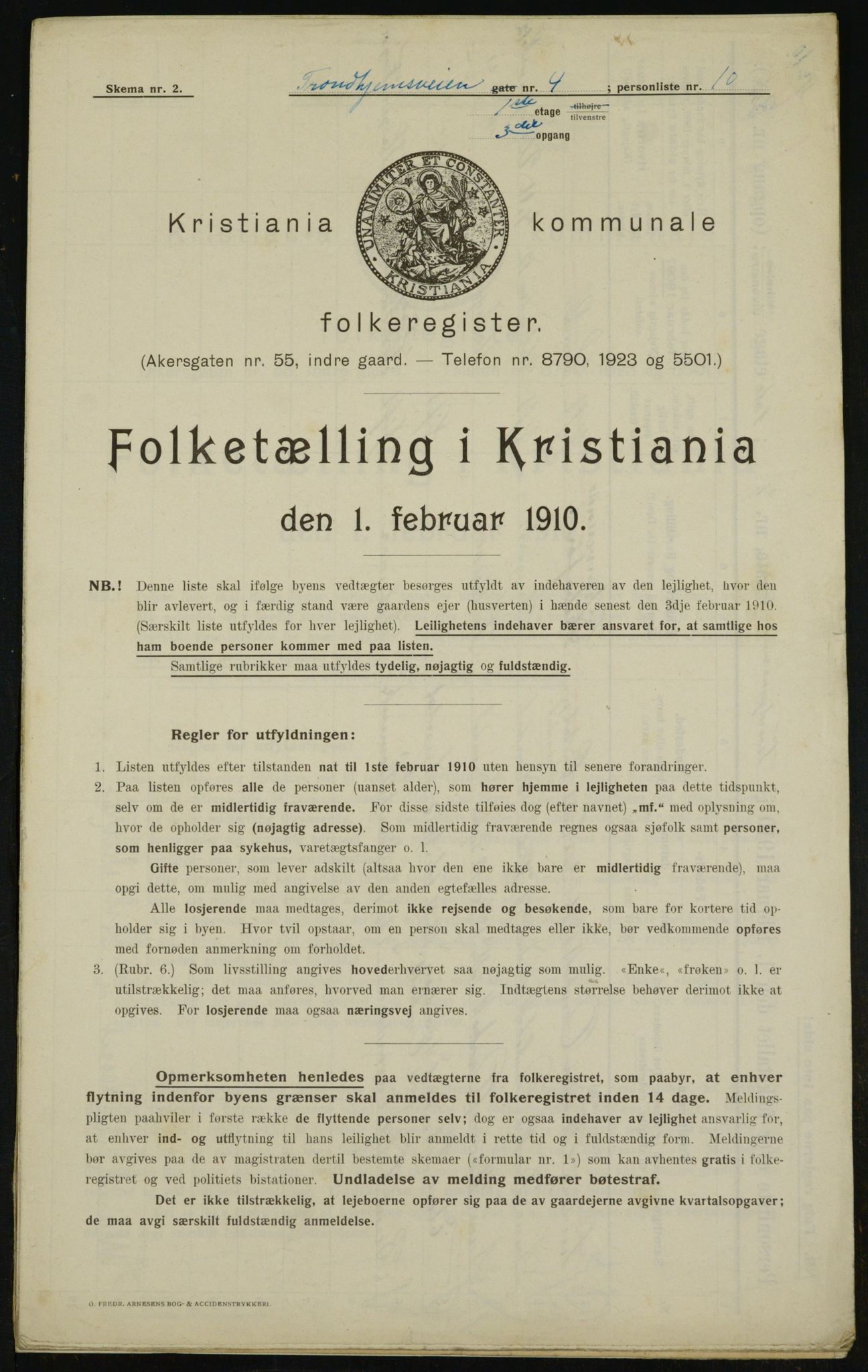 OBA, Municipal Census 1910 for Kristiania, 1910, p. 110098