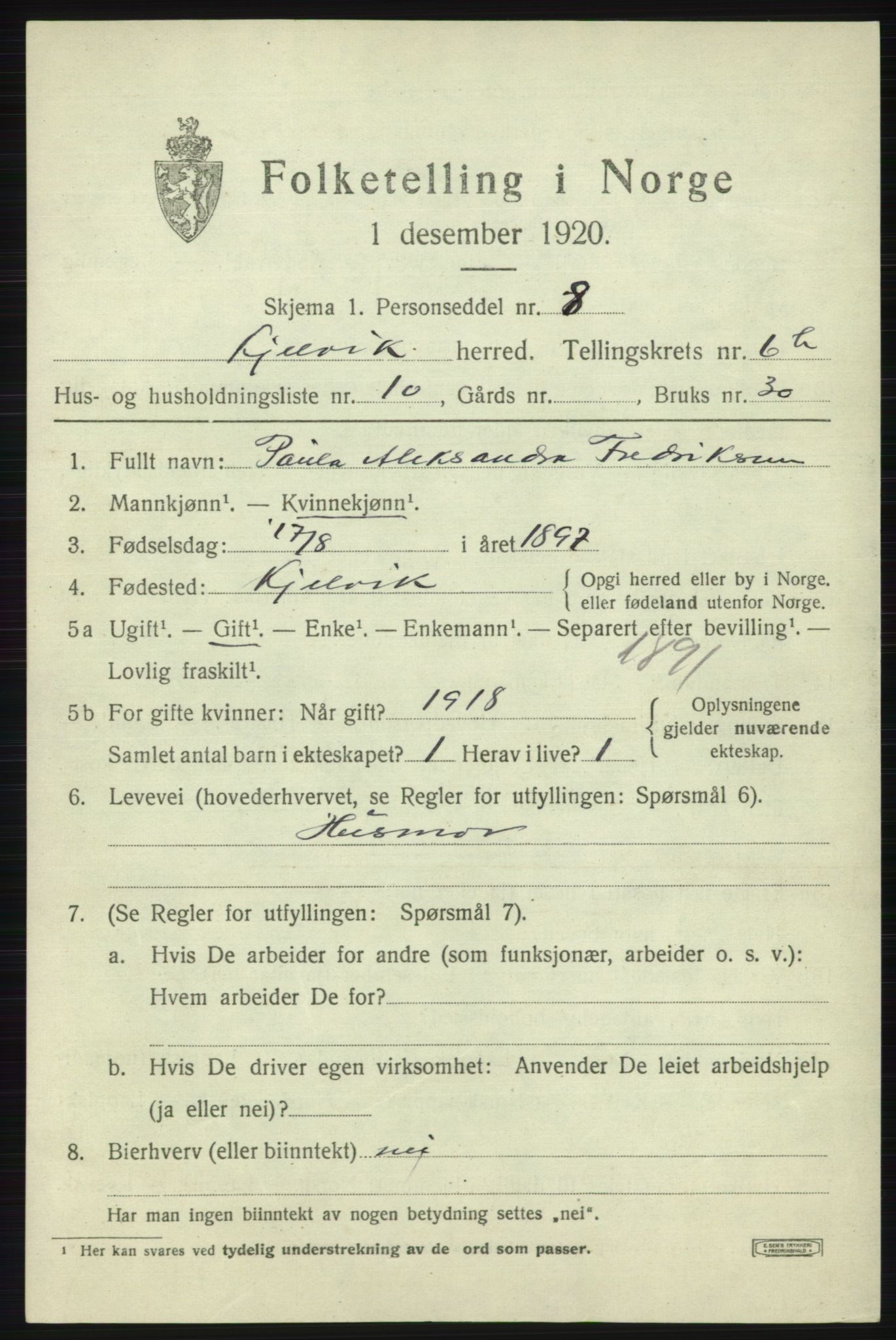 SATØ, 1920 census for Kjelvik, 1920, p. 3733