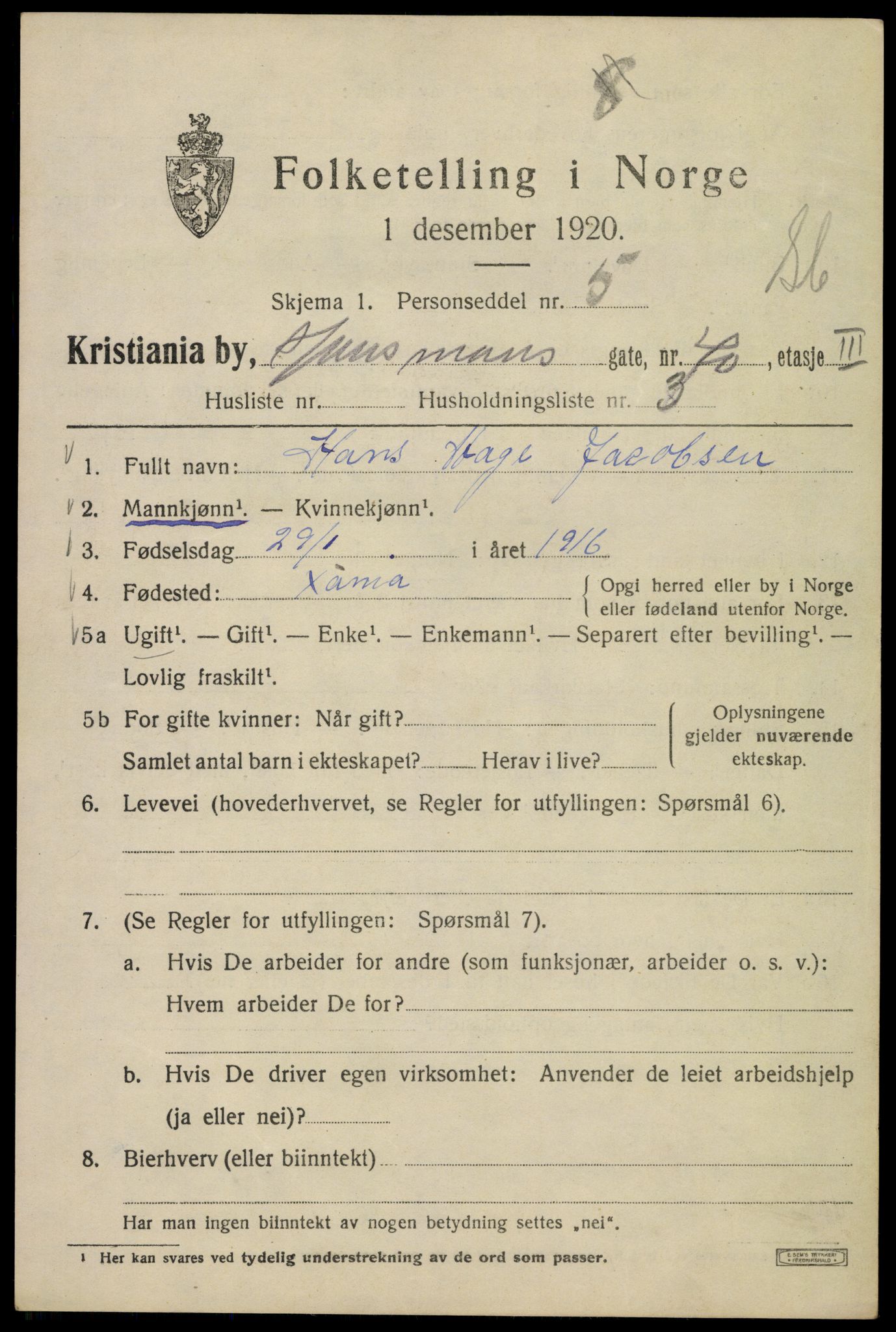 SAO, 1920 census for Kristiania, 1920, p. 273795