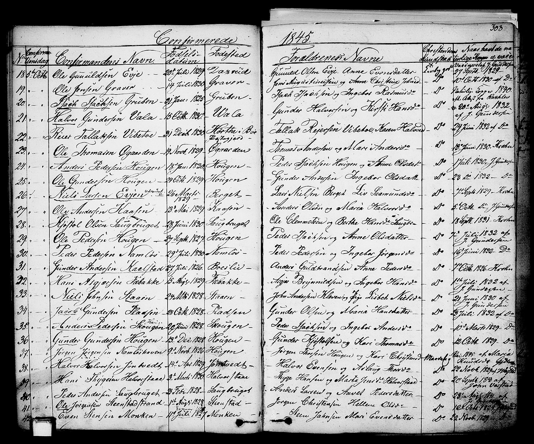 Holla kirkebøker, SAKO/A-272/F/Fa/L0004: Parish register (official) no. 4, 1830-1848, p. 308