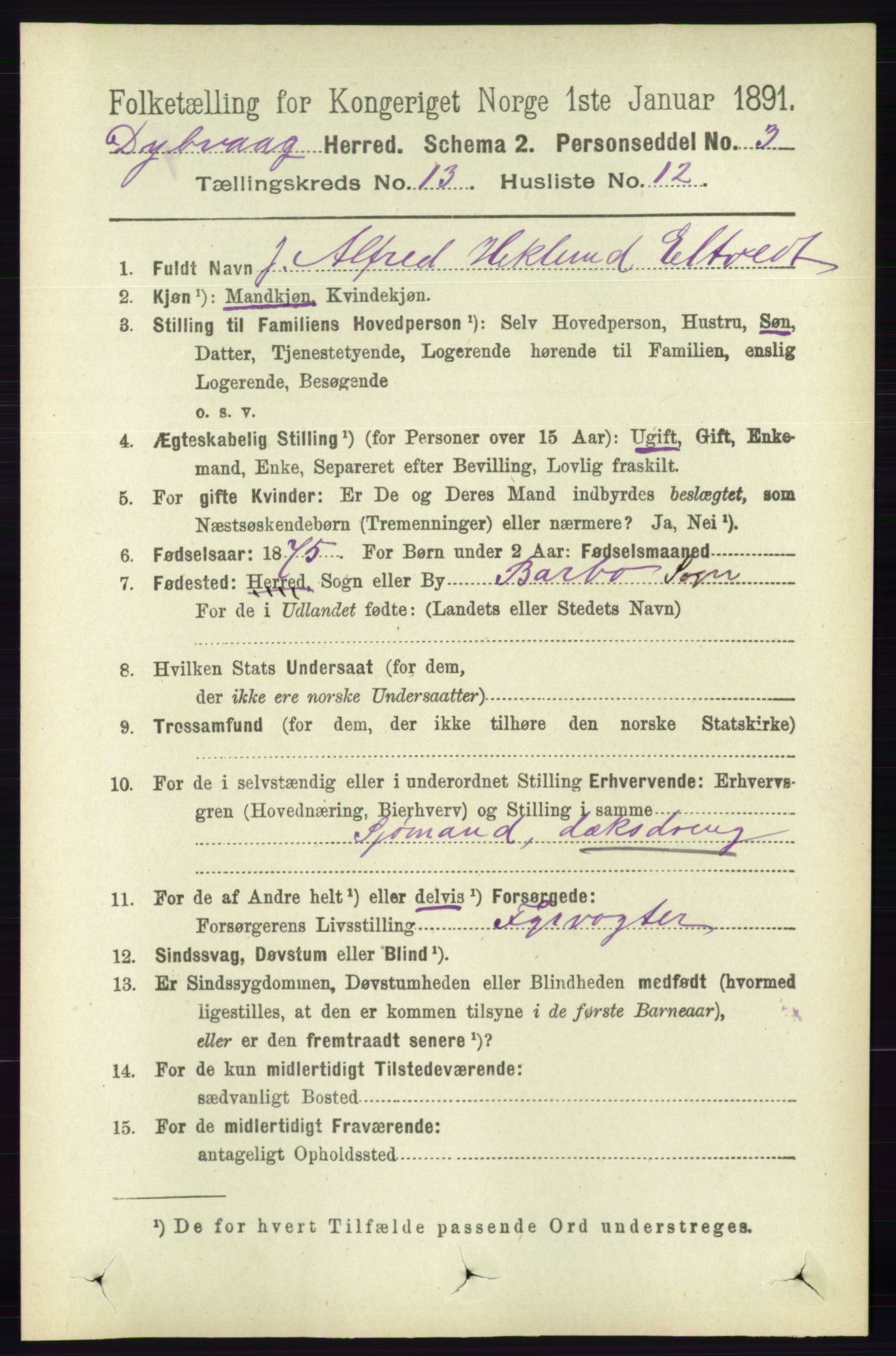 RA, 1891 census for 0915 Dypvåg, 1891, p. 5363