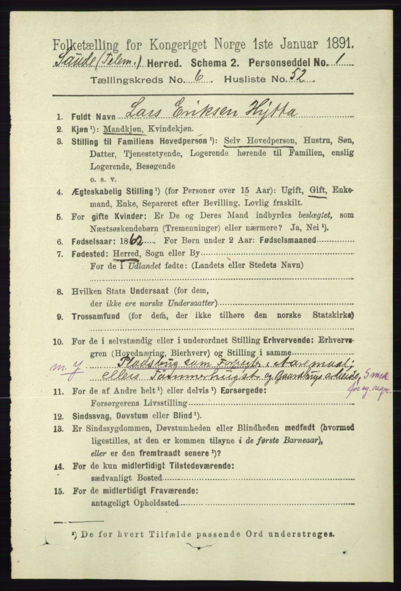 RA, 1891 census for 0822 Sauherad, 1891, p. 1973