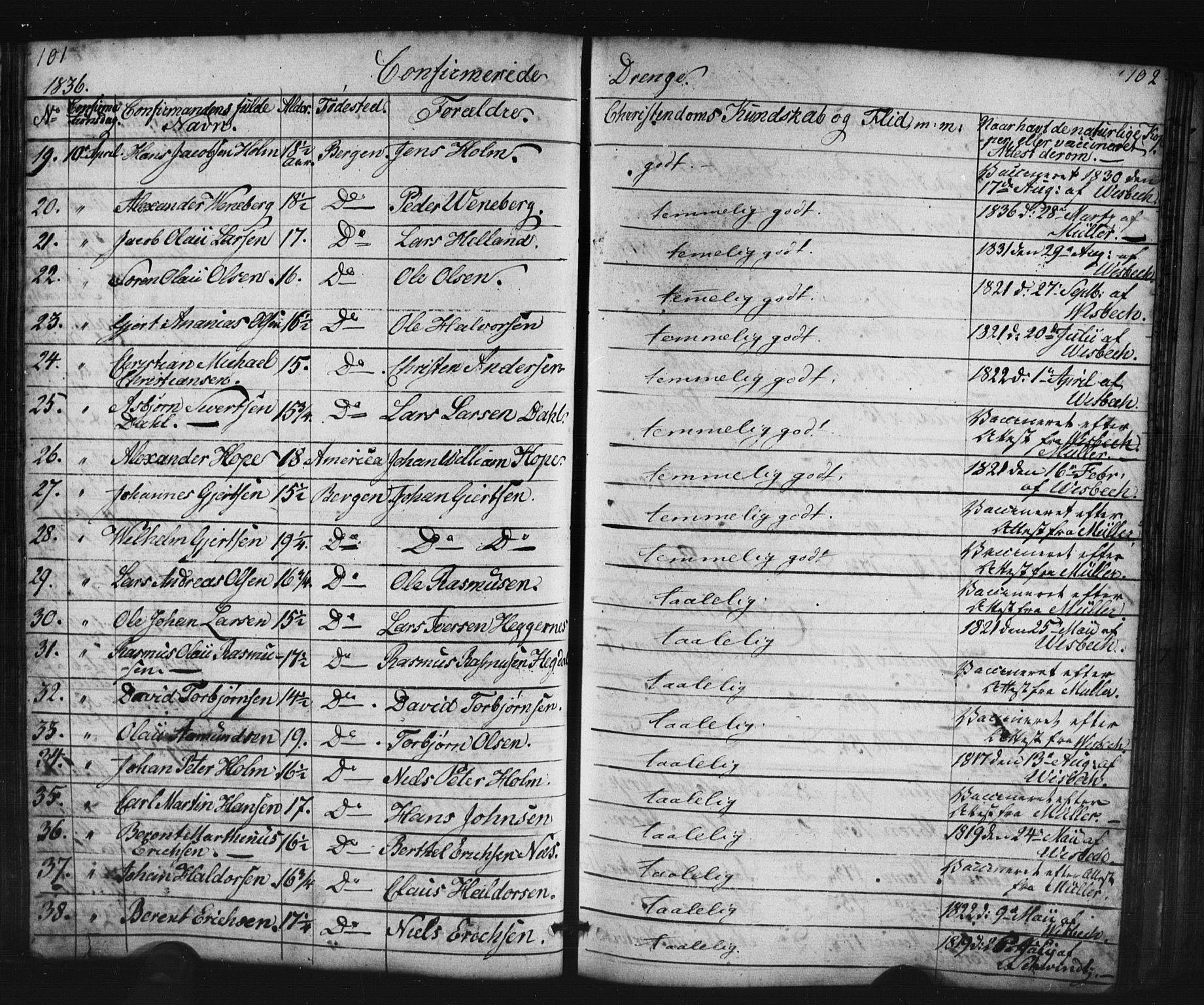 Domkirken sokneprestembete, AV/SAB-A-74801/H/Haa/L0063: Curate's parish register no. A 1, 1821-1848, p. 101-102