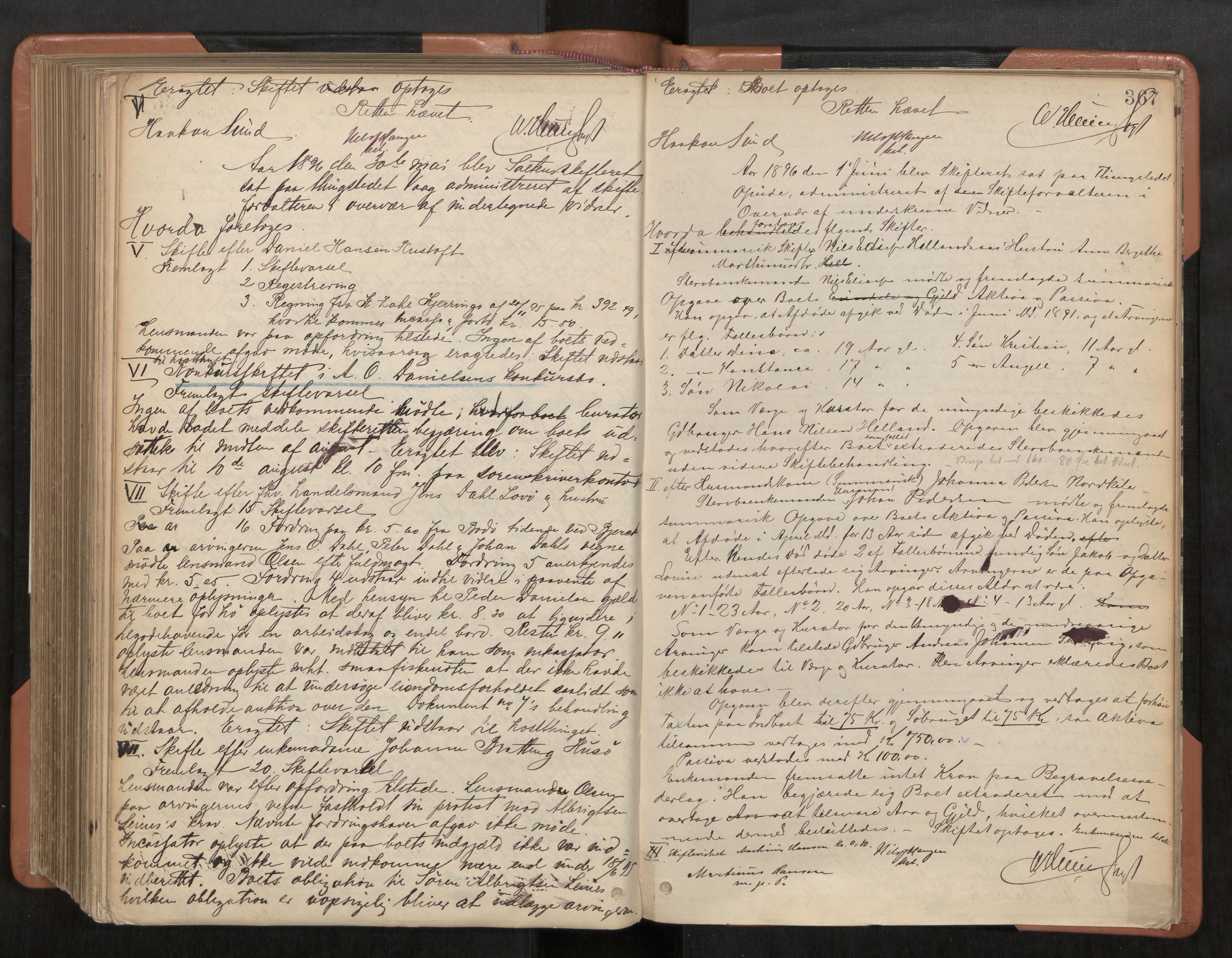 Steigen og Ofoten sorenskriveri, AV/SAT-A-0030/1/3/3B/L0001: Skiftebehandlingsprotokoll, 1879-1901, p. 367