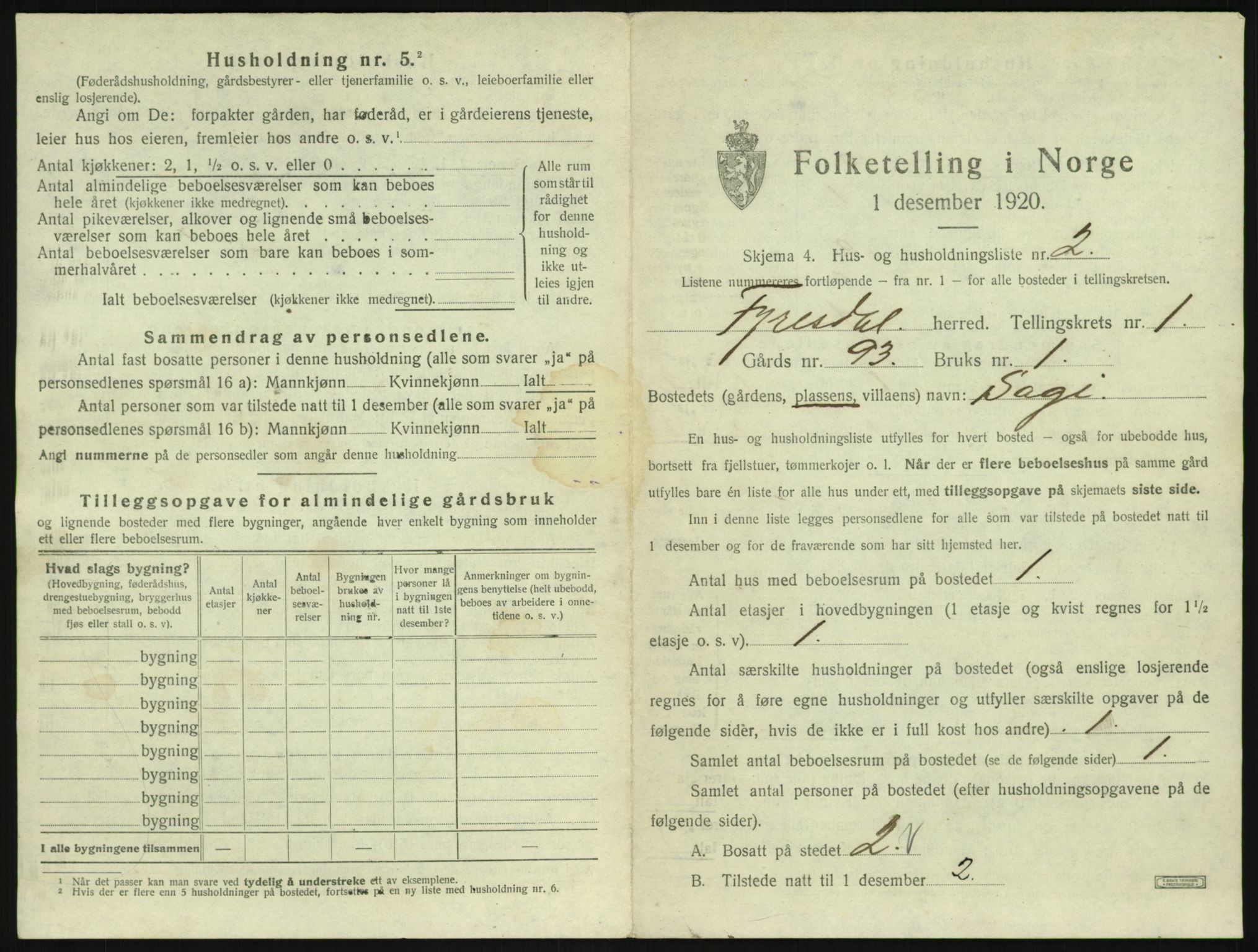 SAKO, 1920 census for Fyresdal, 1920, p. 53