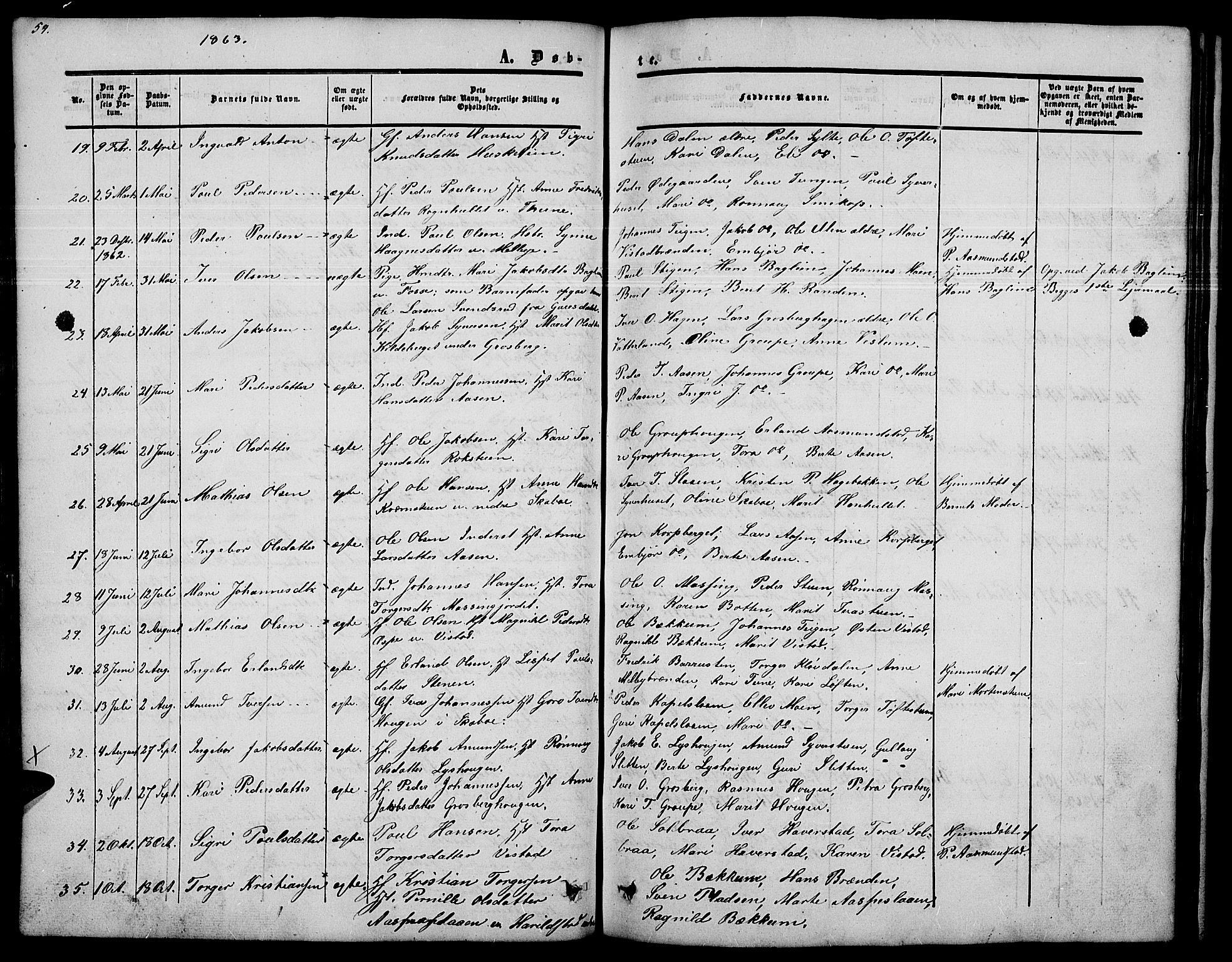 Nord-Fron prestekontor, SAH/PREST-080/H/Ha/Hab/L0002: Parish register (copy) no. 2, 1851-1883, p. 54