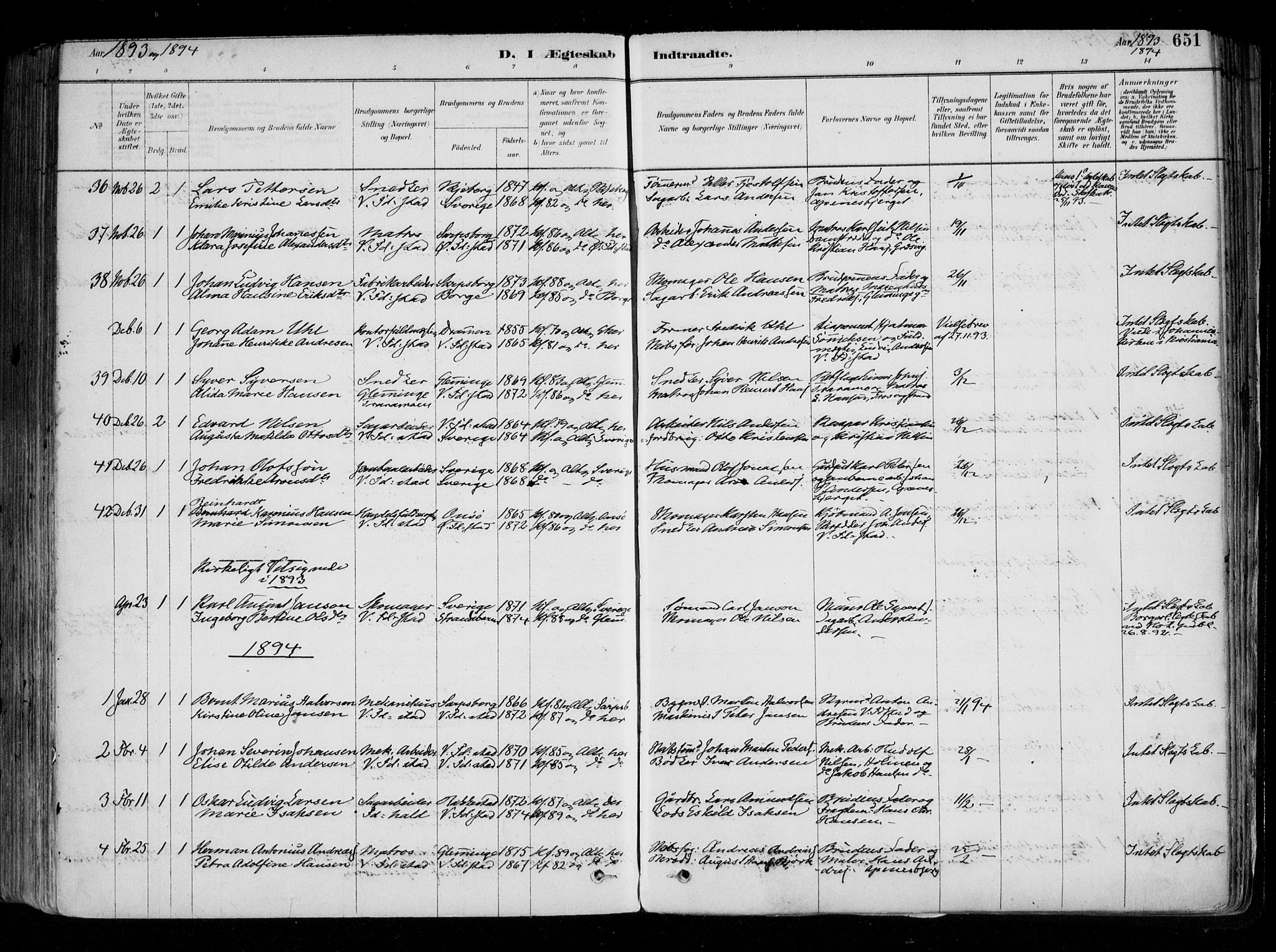 Fredrikstad domkirkes prestekontor Kirkebøker, SAO/A-10906/F/Fa/L0004: Parish register (official) no. 4, 1878-1907, p. 651