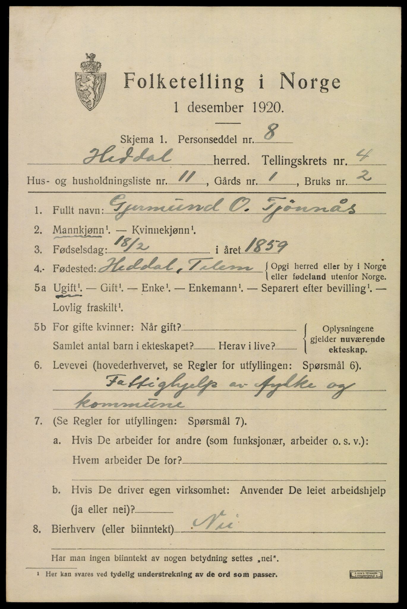 SAKO, 1920 census for Heddal, 1920, p. 4564