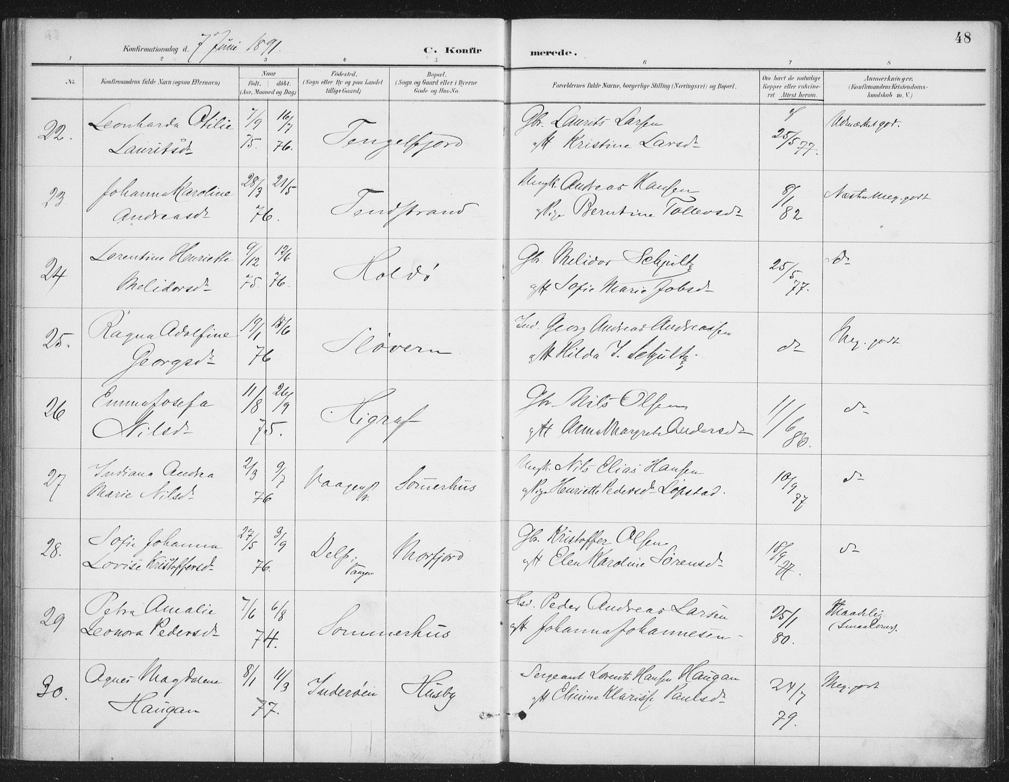 Ministerialprotokoller, klokkerbøker og fødselsregistre - Nordland, AV/SAT-A-1459/888/L1245: Parish register (official) no. 888A11, 1888-1900, p. 48