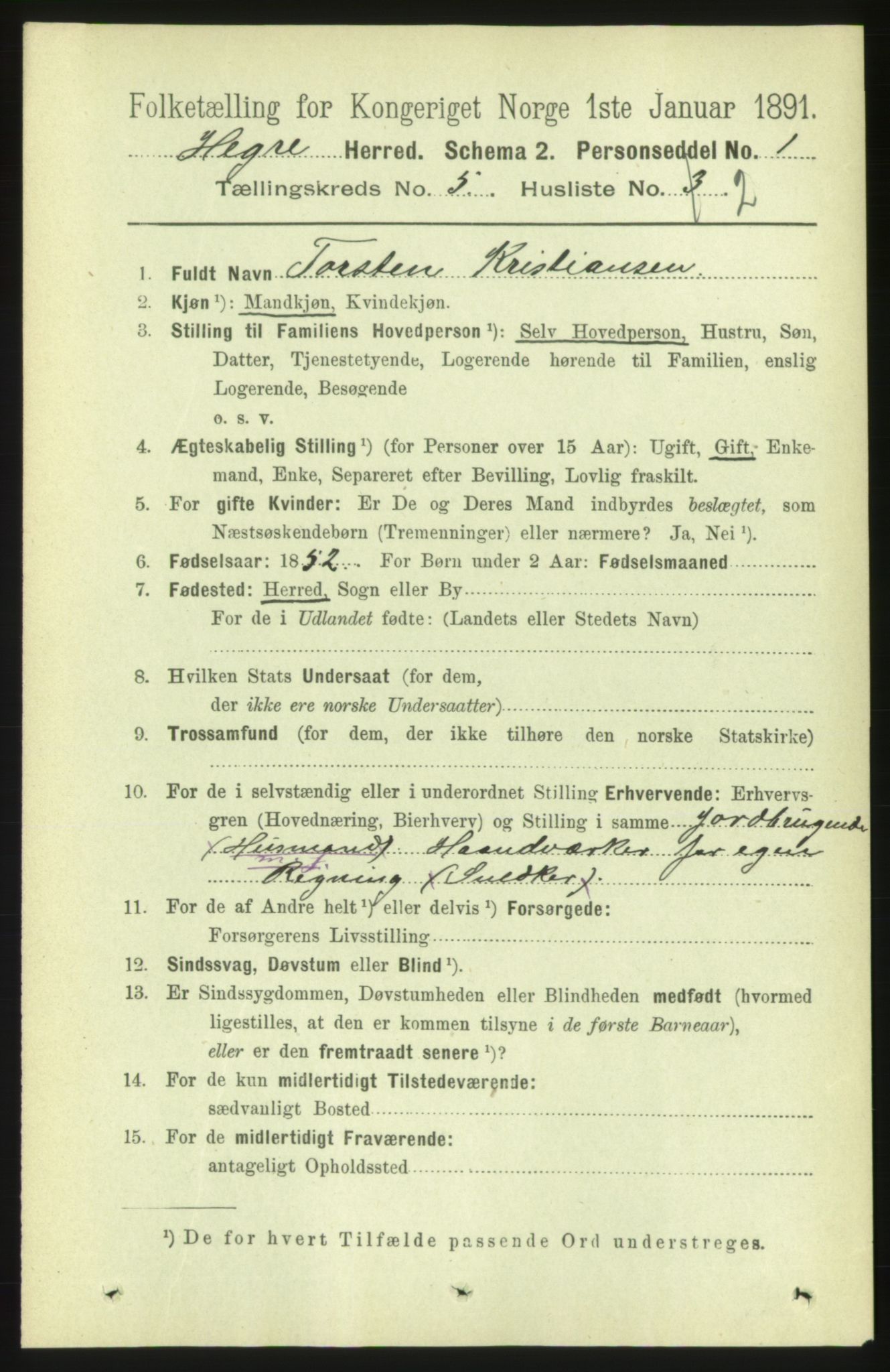RA, 1891 census for 1712 Hegra, 1891, p. 2015