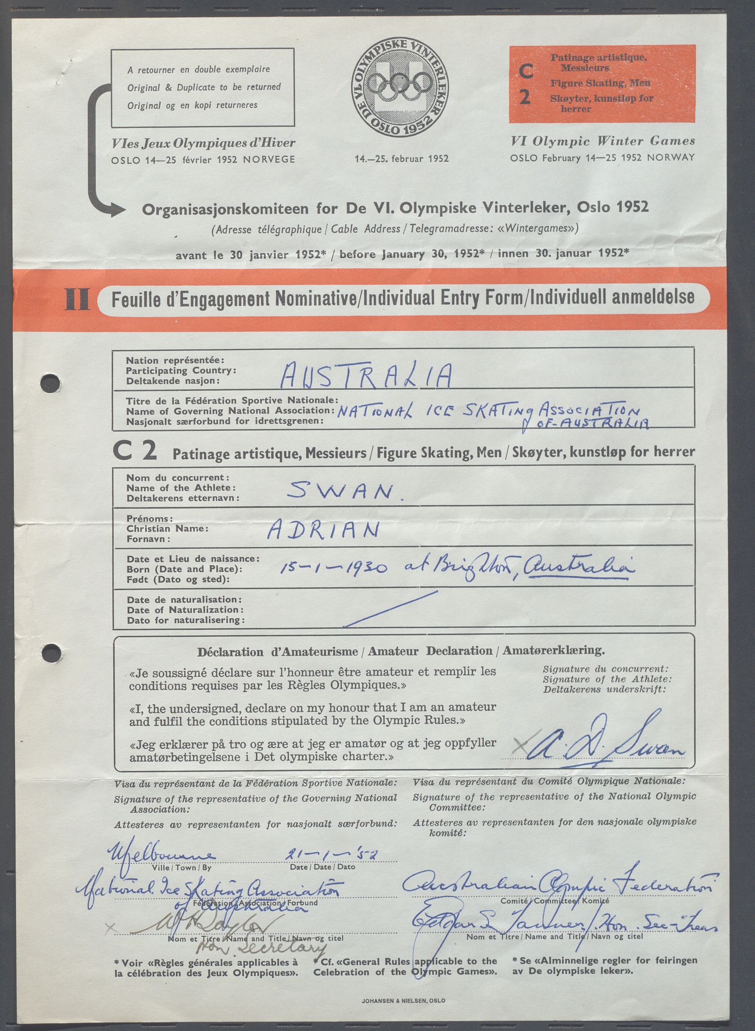 Organisasjonskomiteen for de VI. olympiske vinterleker, OBA/A-20130/H/Ha, 1951-1952, p. 1315