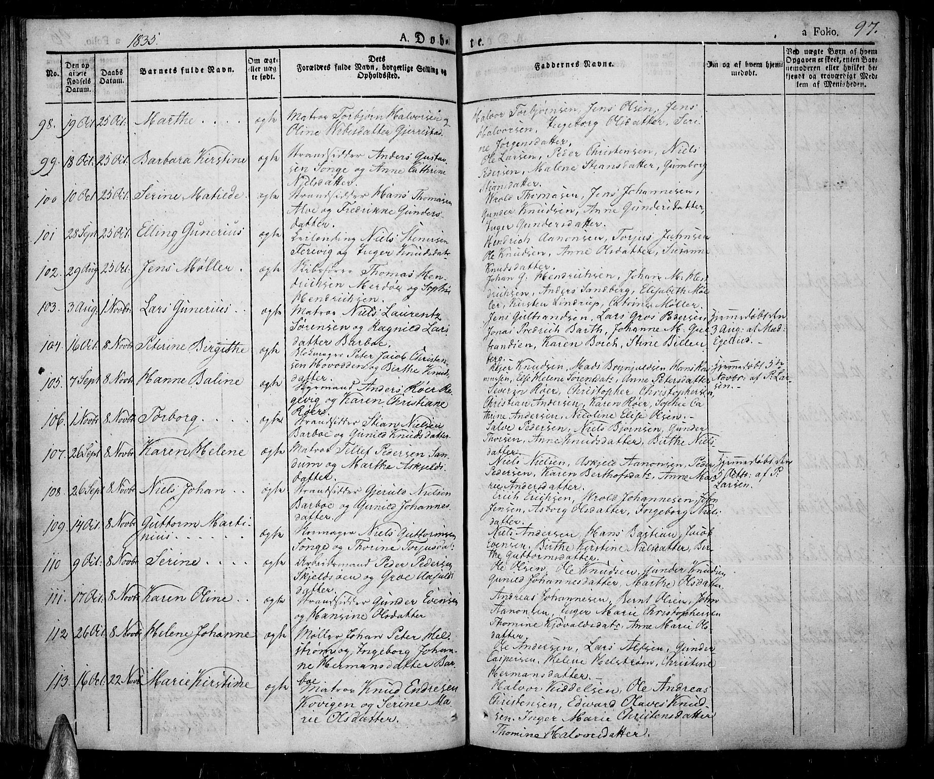 Tromøy sokneprestkontor, AV/SAK-1111-0041/F/Fa/L0003: Parish register (official) no. A 3, 1825-1837, p. 97