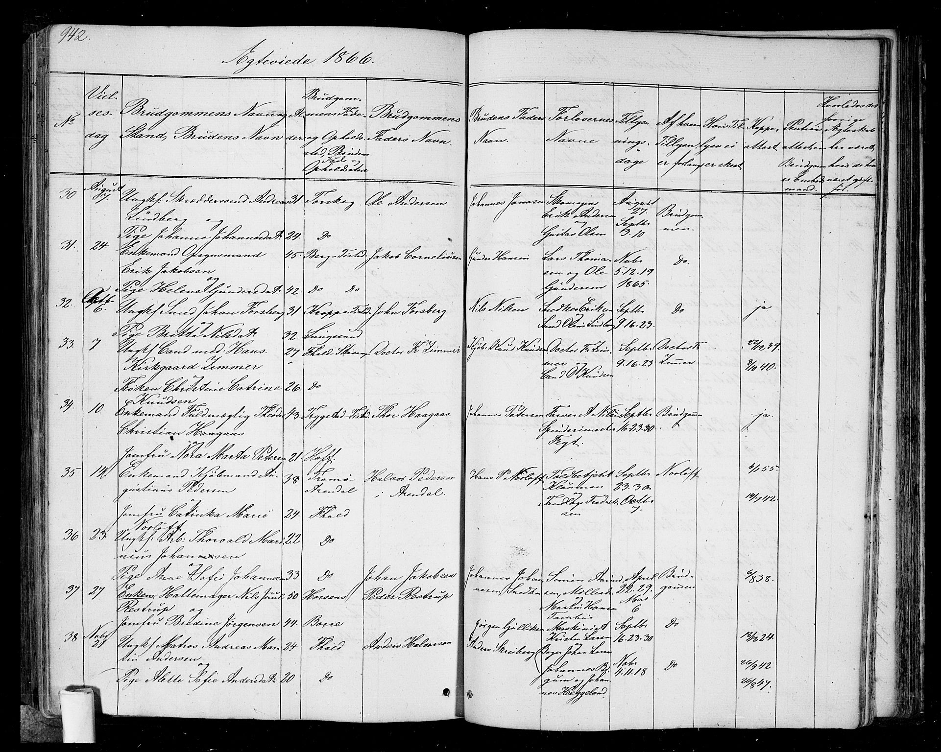 Halden prestekontor Kirkebøker, AV/SAO-A-10909/G/Ga/L0005b: Parish register (copy) no. 5B, 1864-1868, p. 942