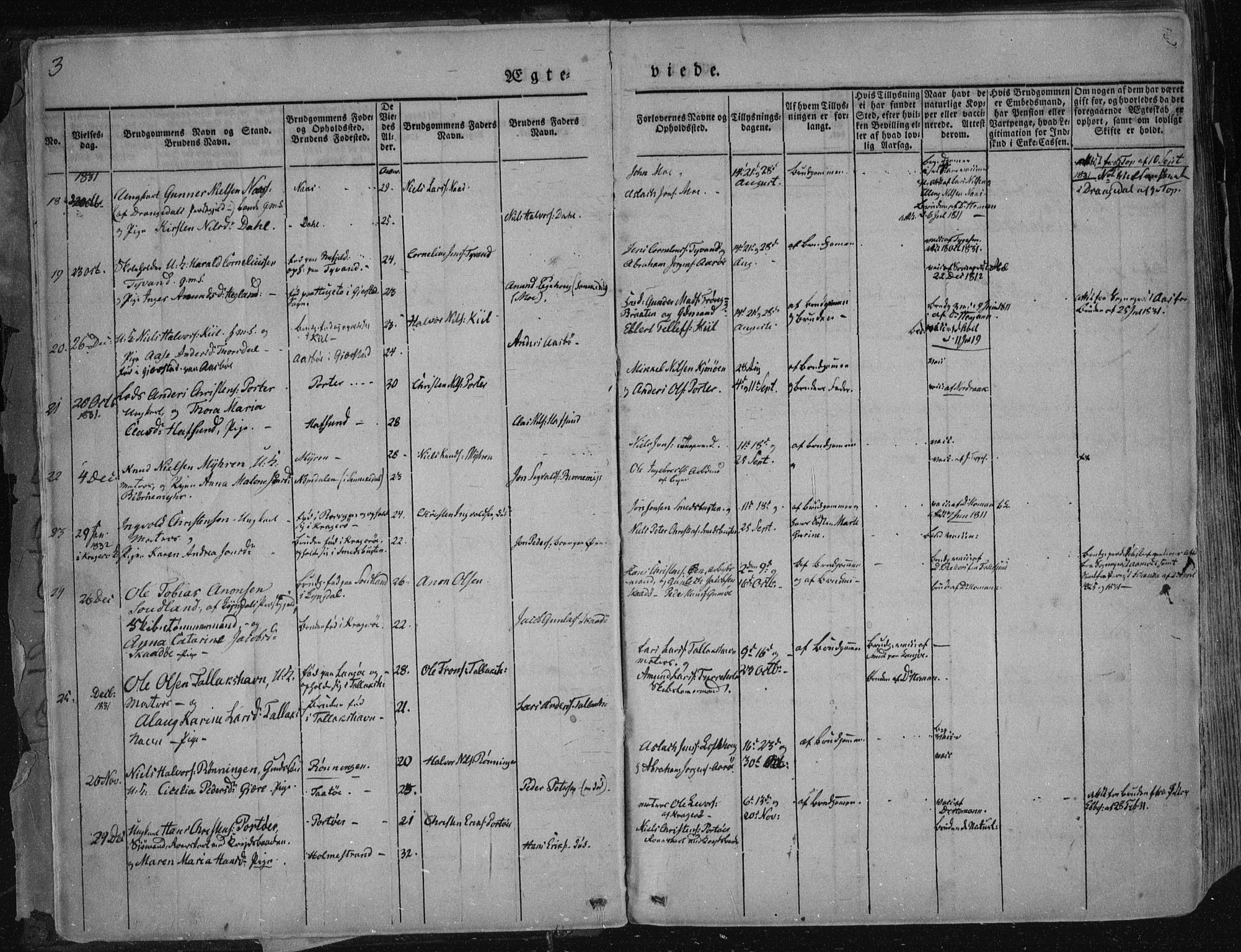 Sannidal kirkebøker, SAKO/A-296/F/Fa/L0007: Parish register (official) no. 7, 1831-1854, p. 3