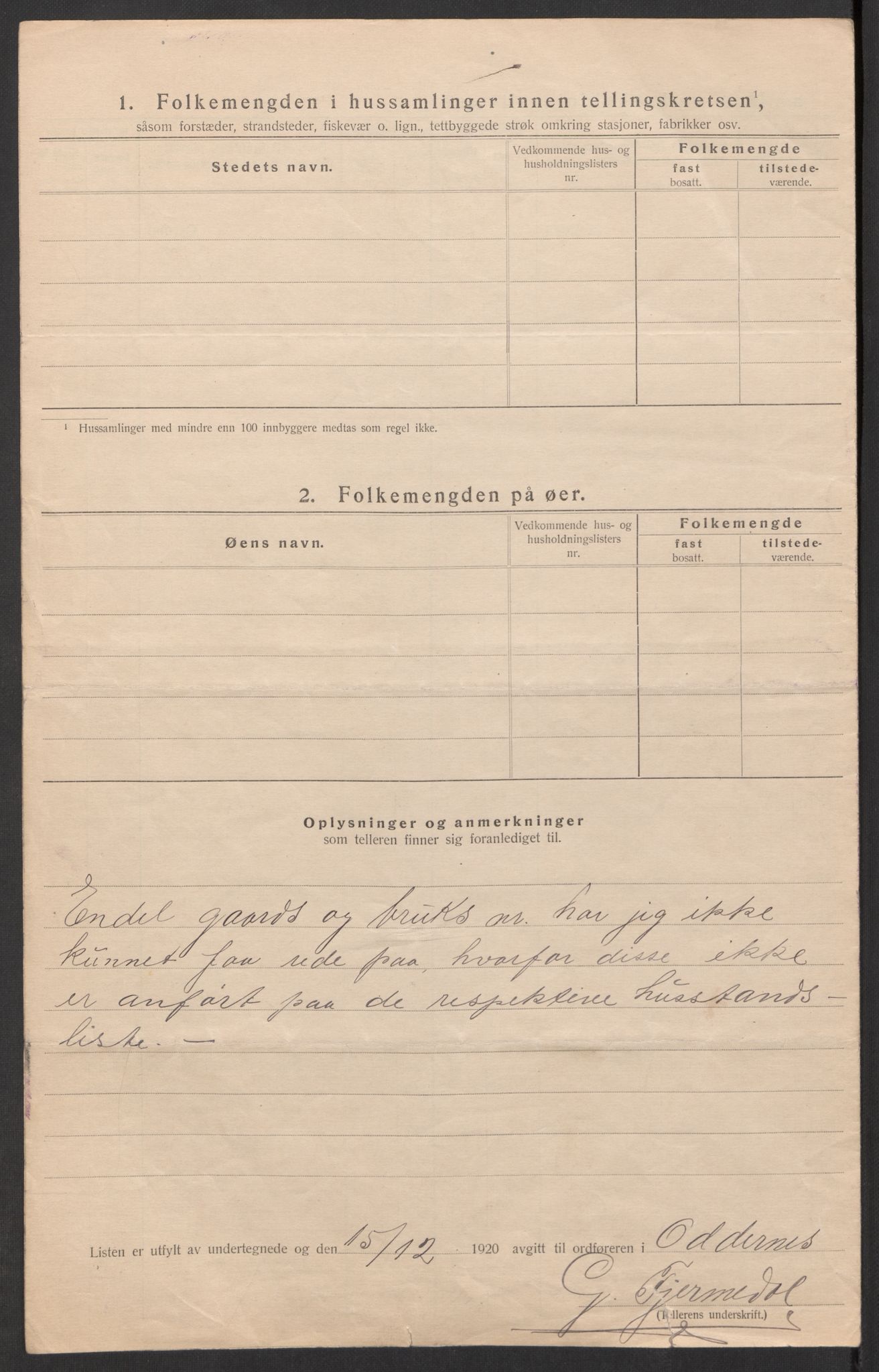 SAK, 1920 census for Oddernes, 1920, p. 67