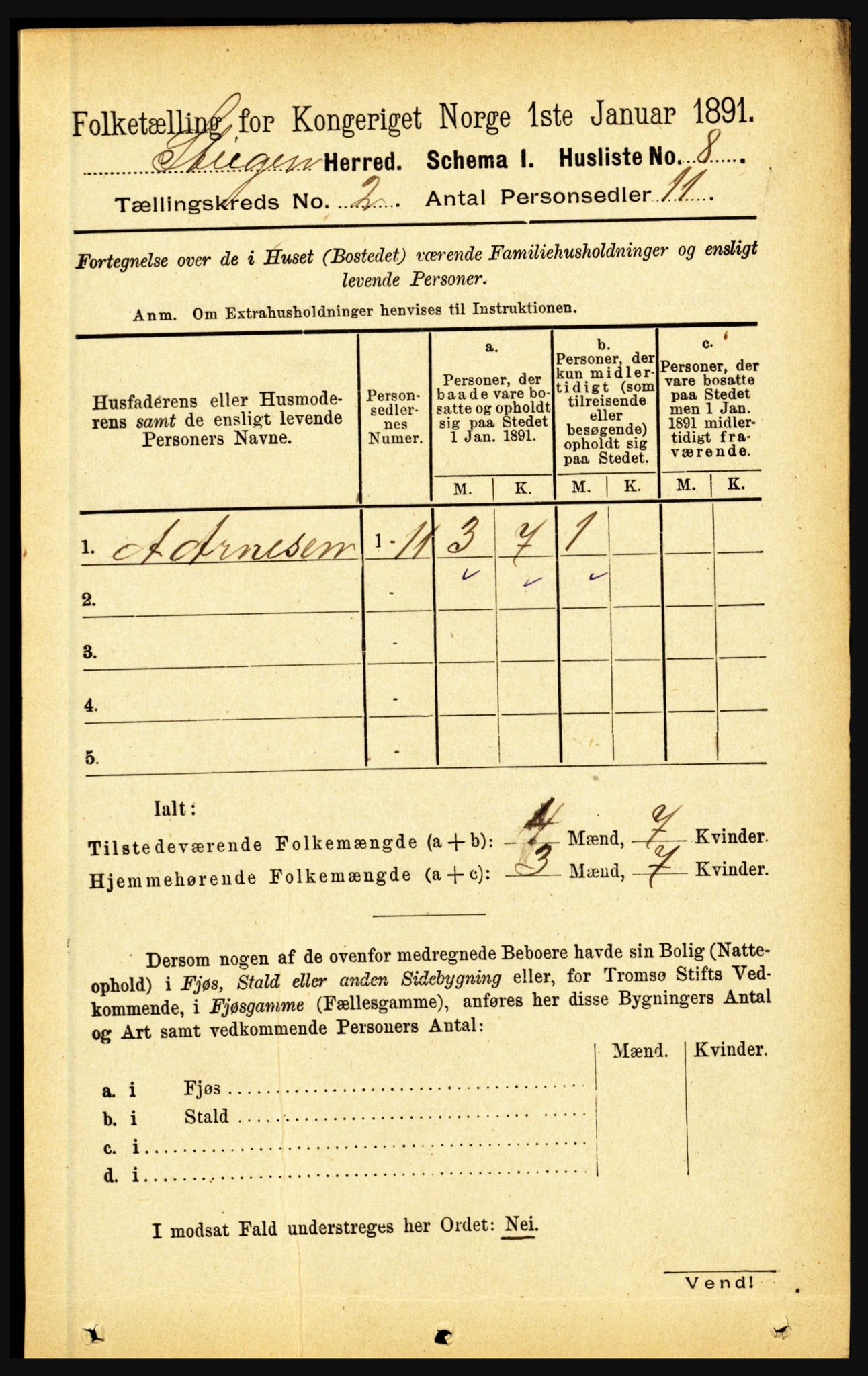 RA, 1891 census for 1848 Steigen, 1891, p. 621