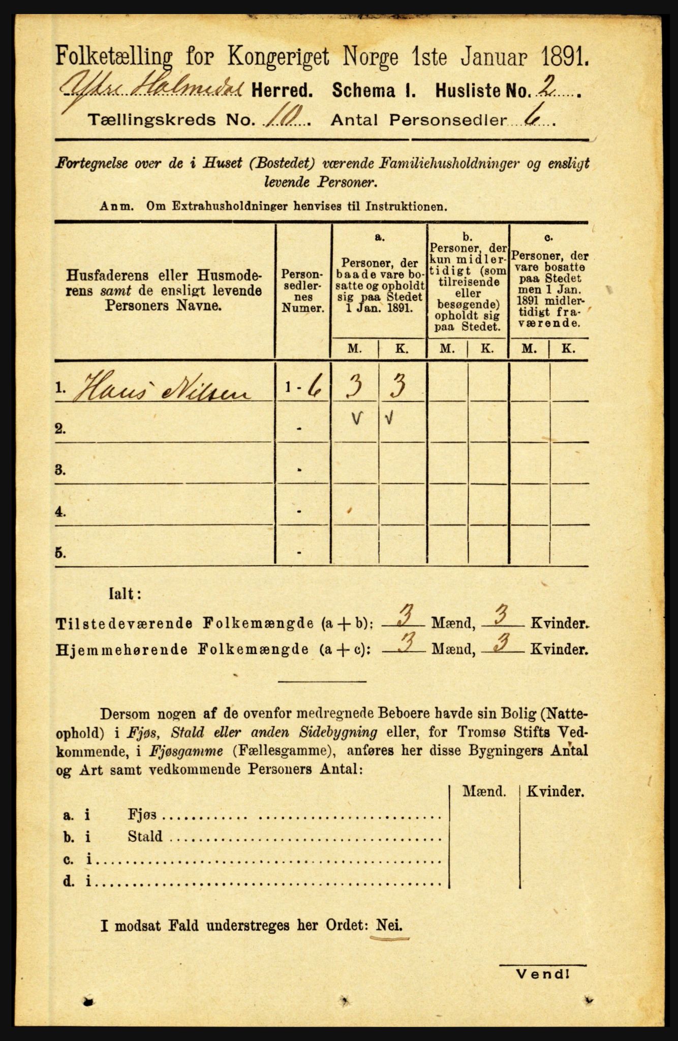 RA, 1891 census for 1429 Ytre Holmedal, 1891, p. 2229