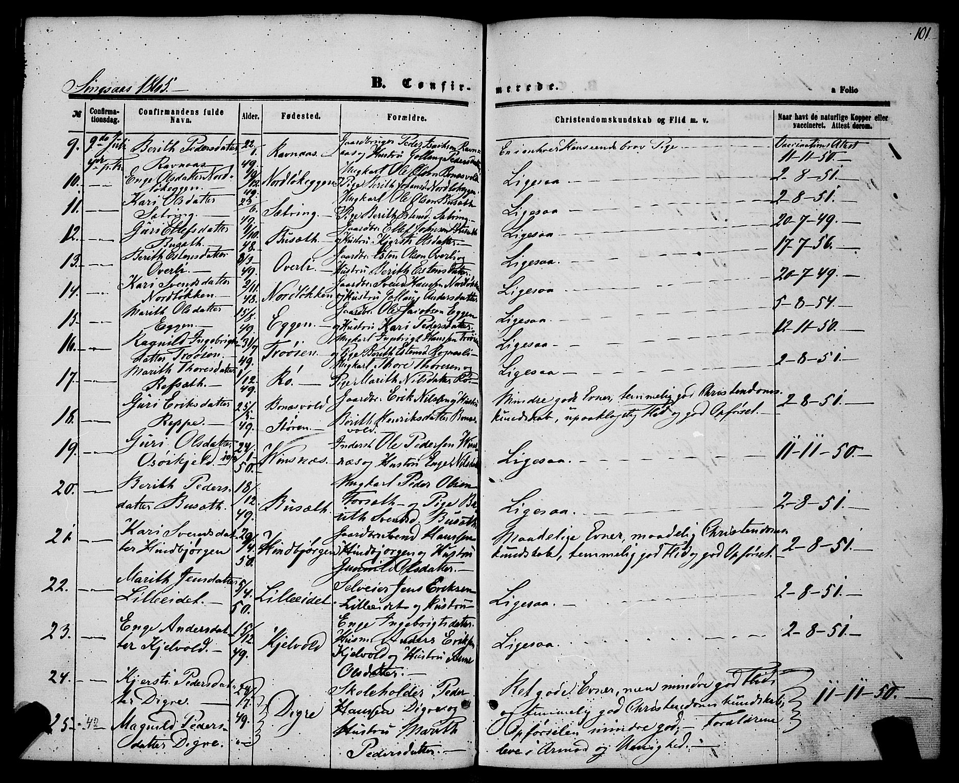 Ministerialprotokoller, klokkerbøker og fødselsregistre - Sør-Trøndelag, SAT/A-1456/685/L0967: Parish register (official) no. 685A07 /2, 1860-1869, p. 101