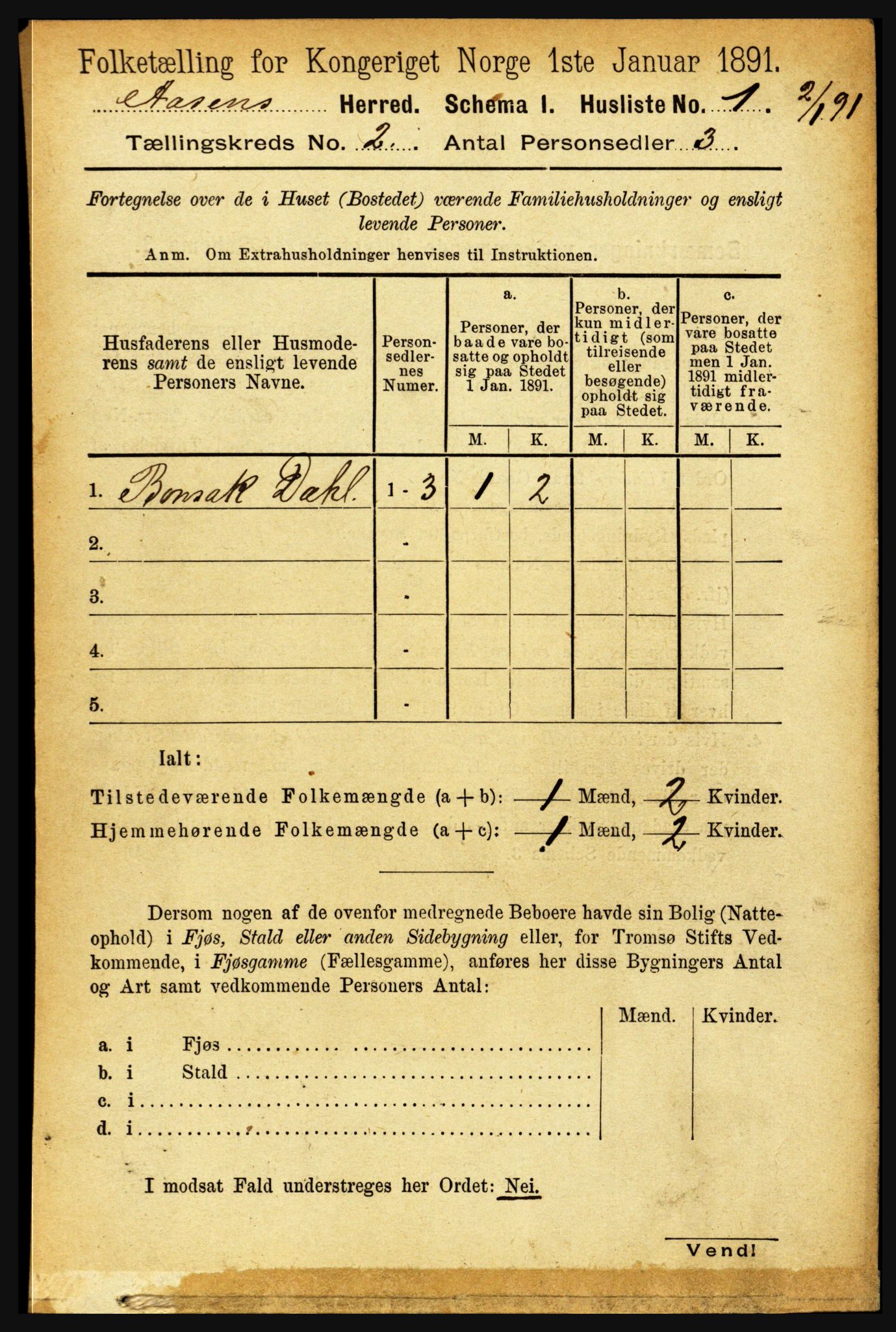 RA, 1891 census for 1716 Åsen, 1891, p. 561