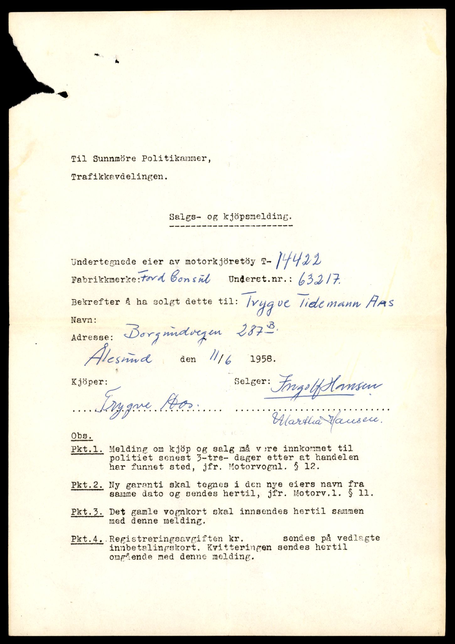 Møre og Romsdal vegkontor - Ålesund trafikkstasjon, AV/SAT-A-4099/F/Fe/L0045: Registreringskort for kjøretøy T 14320 - T 14444, 1927-1998, p. 2613