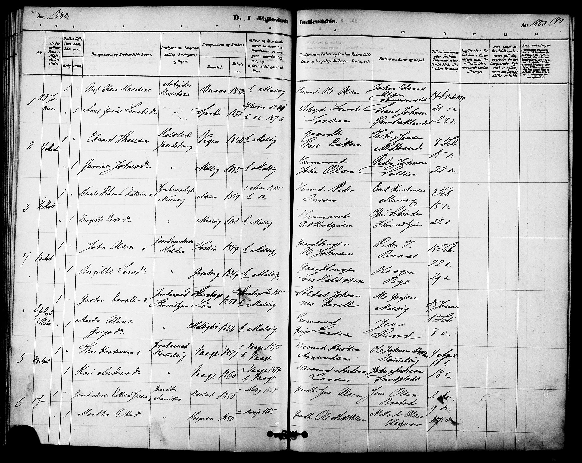 Ministerialprotokoller, klokkerbøker og fødselsregistre - Sør-Trøndelag, SAT/A-1456/616/L0410: Parish register (official) no. 616A07, 1878-1893, p. 190